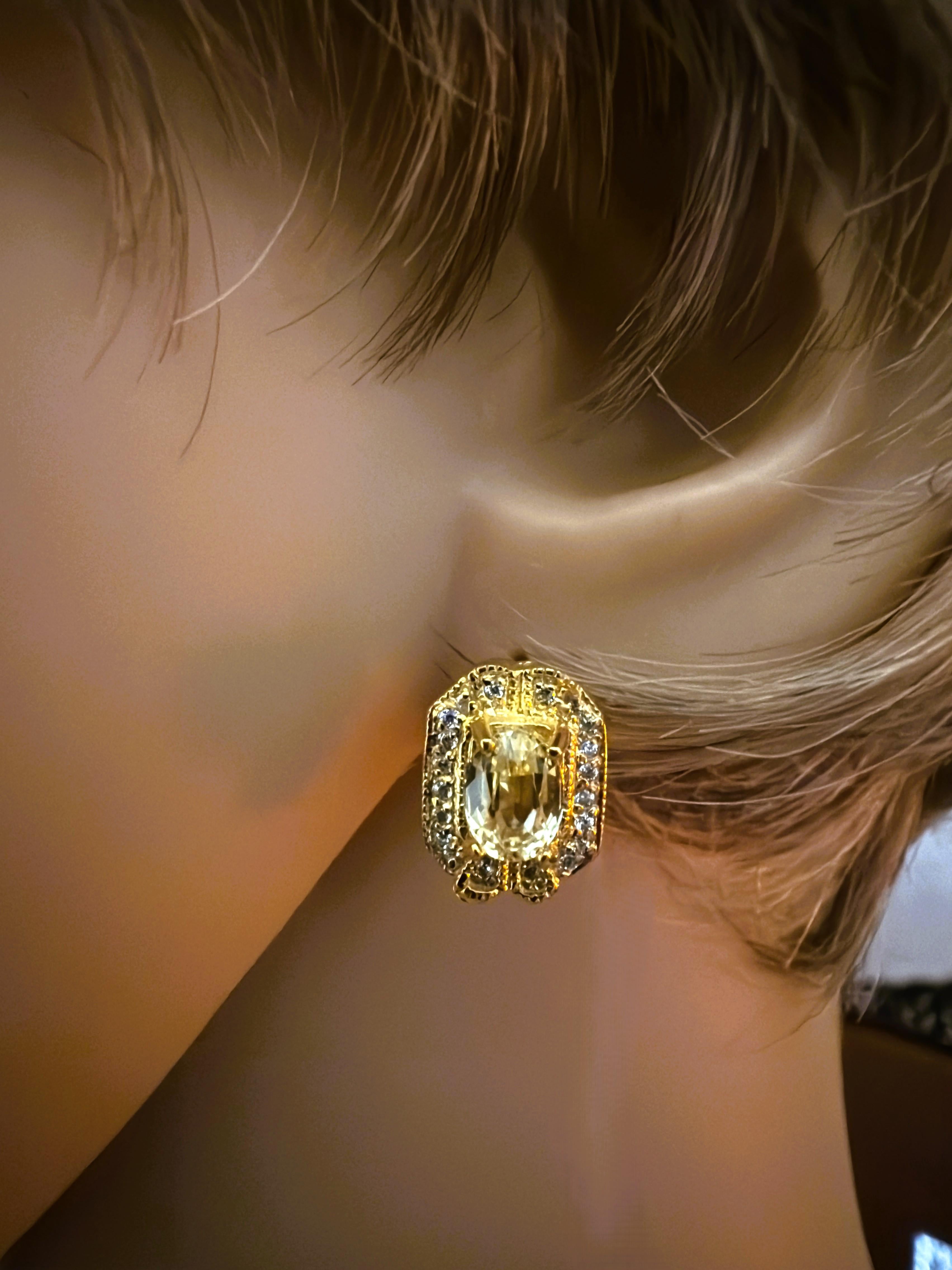 Neu 1,52 Karat Zitronengelber Saphir Diamantschliff Saph Y Gold PL Sterling Ohrring (Ovalschliff) im Angebot