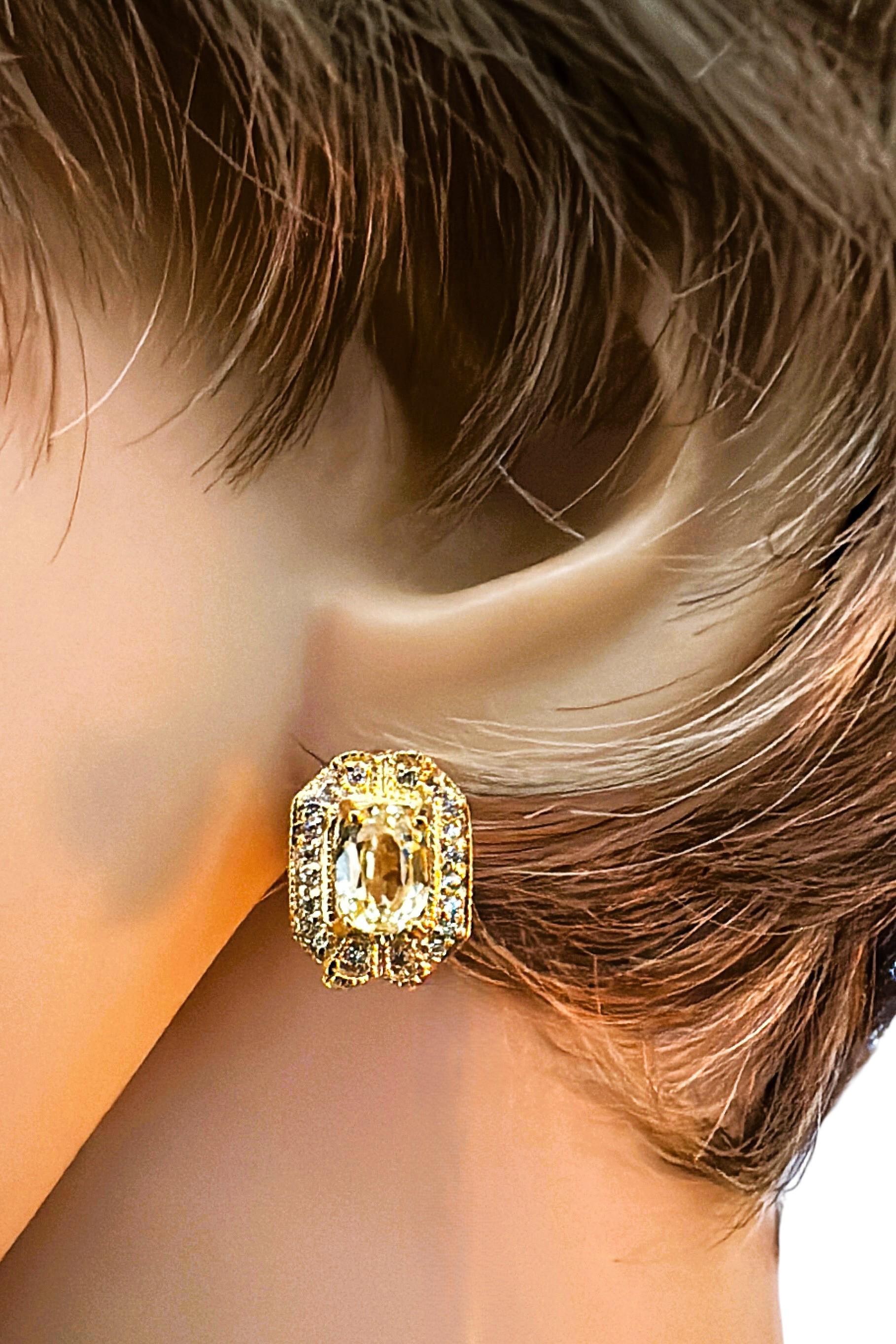 Neu 1,52 Karat Zitronengelber Saphir Diamantschliff Saph Y Gold PL Sterling Ohrring im Zustand „Neu“ im Angebot in Eagan, MN