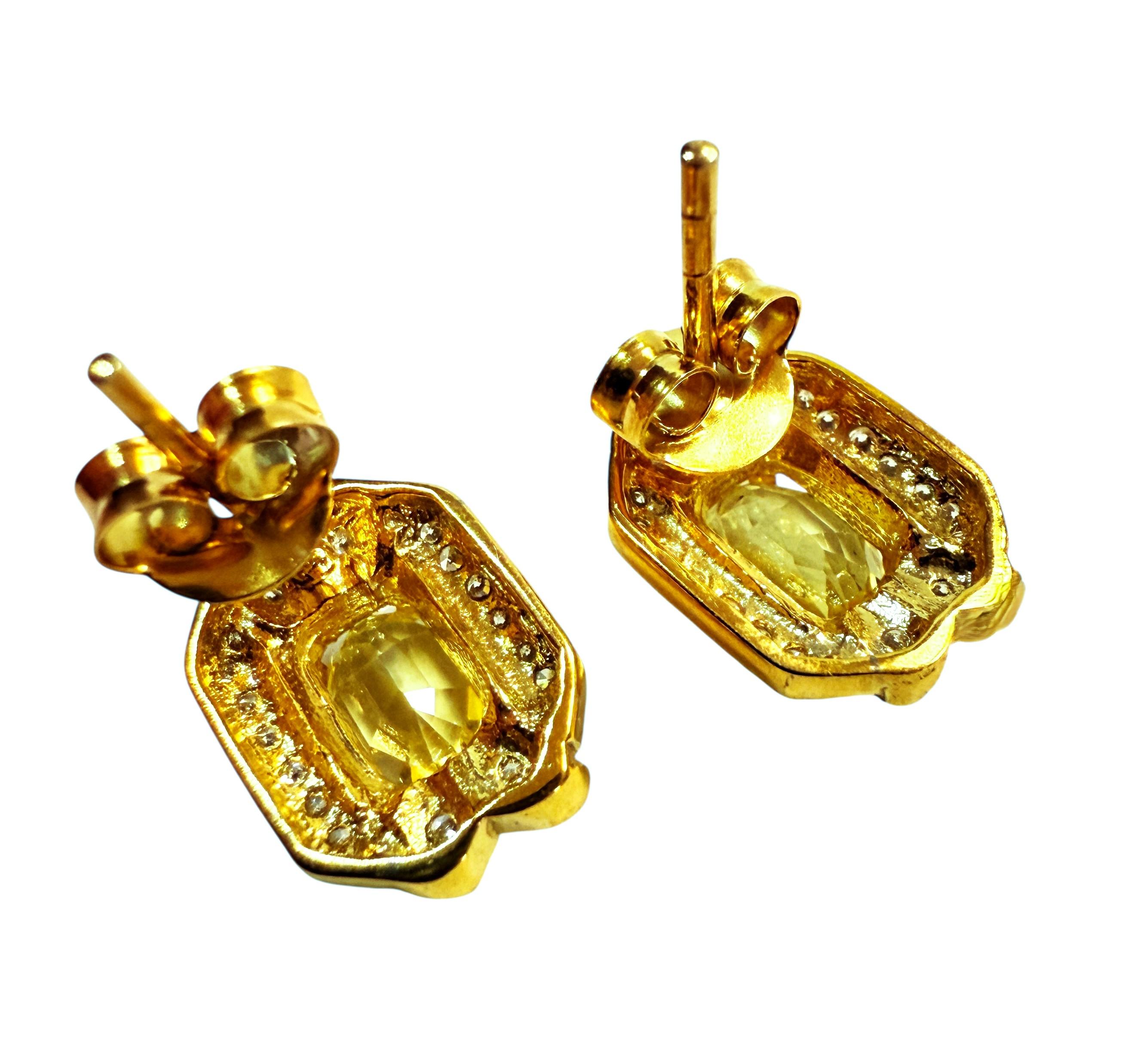 Neu 1,52 Karat Zitronengelber Saphir Diamantschliff Saph Y Gold PL Sterling Ohrring im Angebot 2