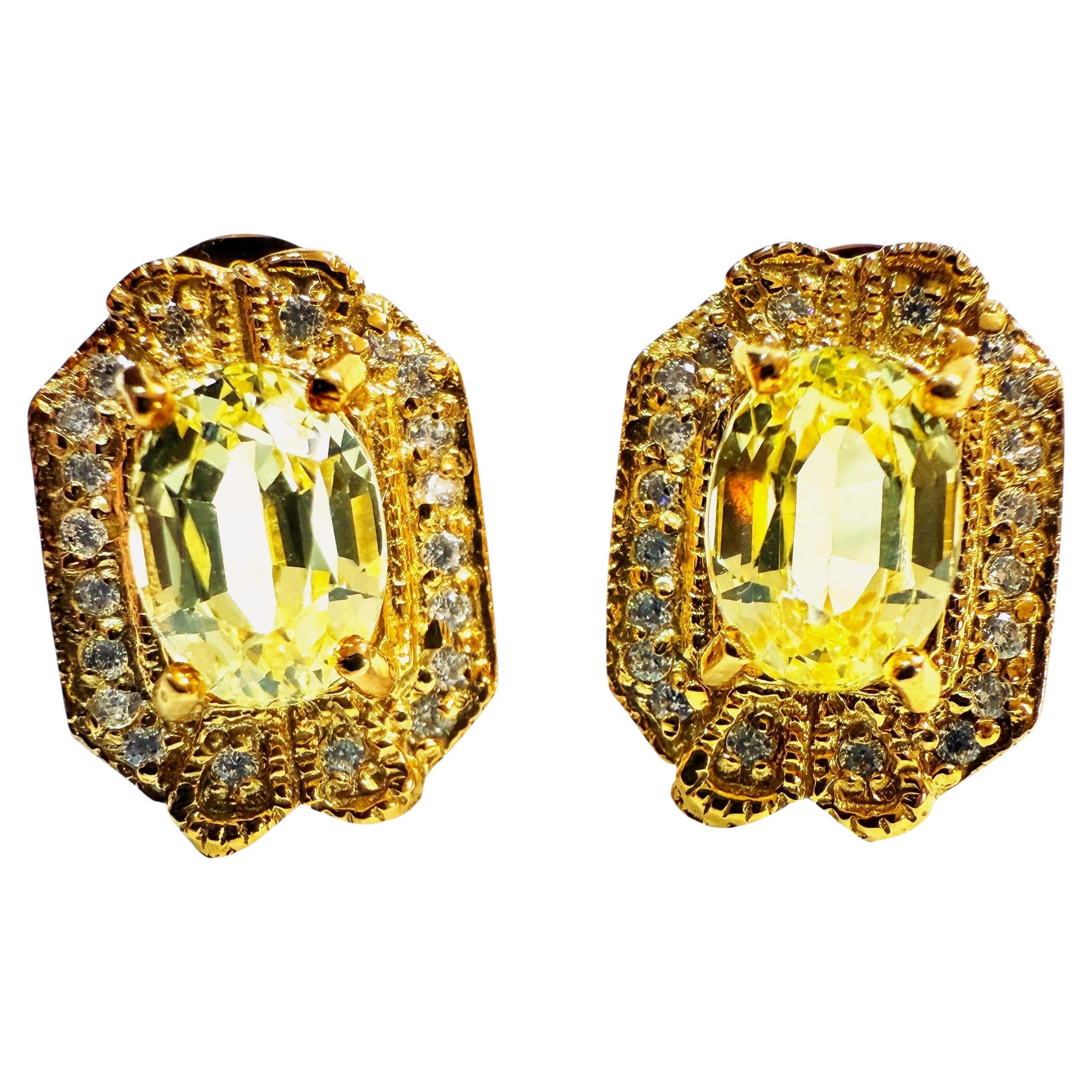 Nuovo orecchino in oro PL Sterling con zaffiro giallo limone taglio diamante da 1,52 carati