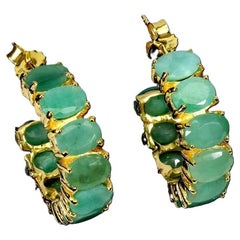 New 15.2 Carat Natural Emerald 14k Yellow Gold Plated Half Hoop Earrings