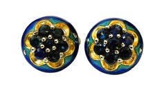 New 1.54 Carat Blue Sapphire & Gold and Blue Enamel Gold PL Sterling Earrings