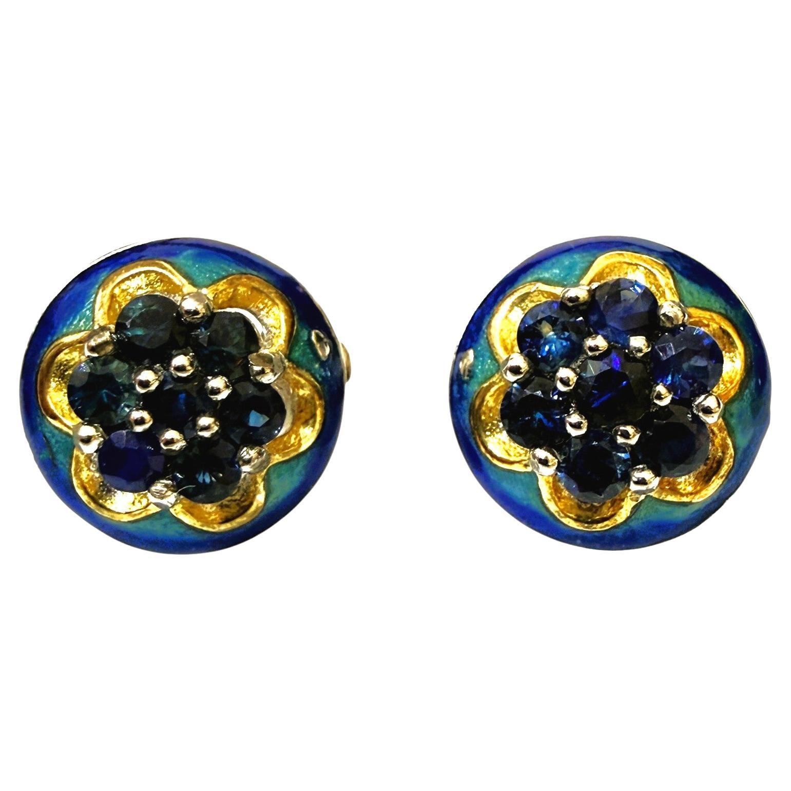 Nuovi orecchini in argento con zaffiro blu da 1,54 carati e smalto blu e oro PL