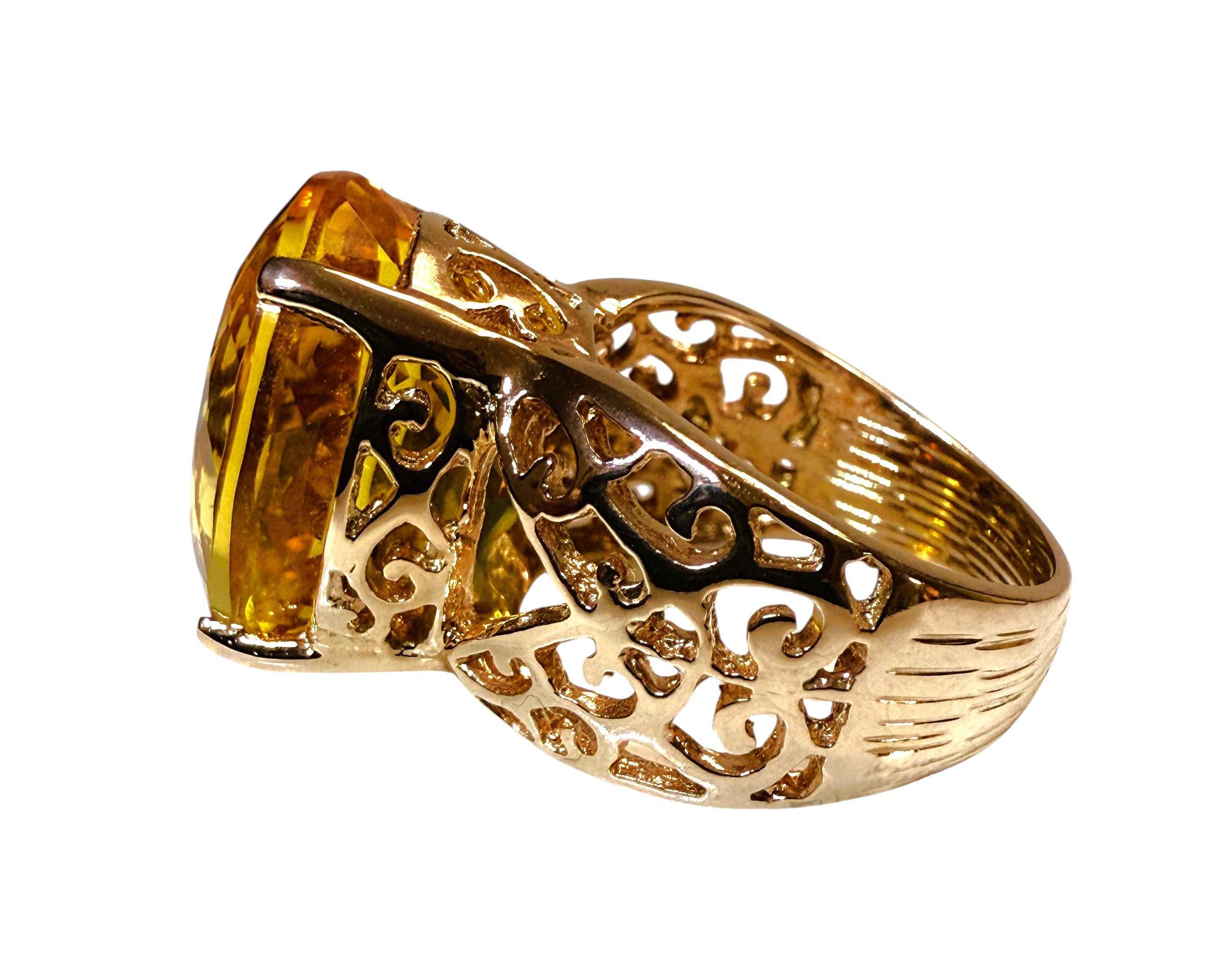 Neu 15,75 Karat Fantasieschliff Goldener Honig Citrin R Gold PL Sterling Ring (Art déco) im Angebot
