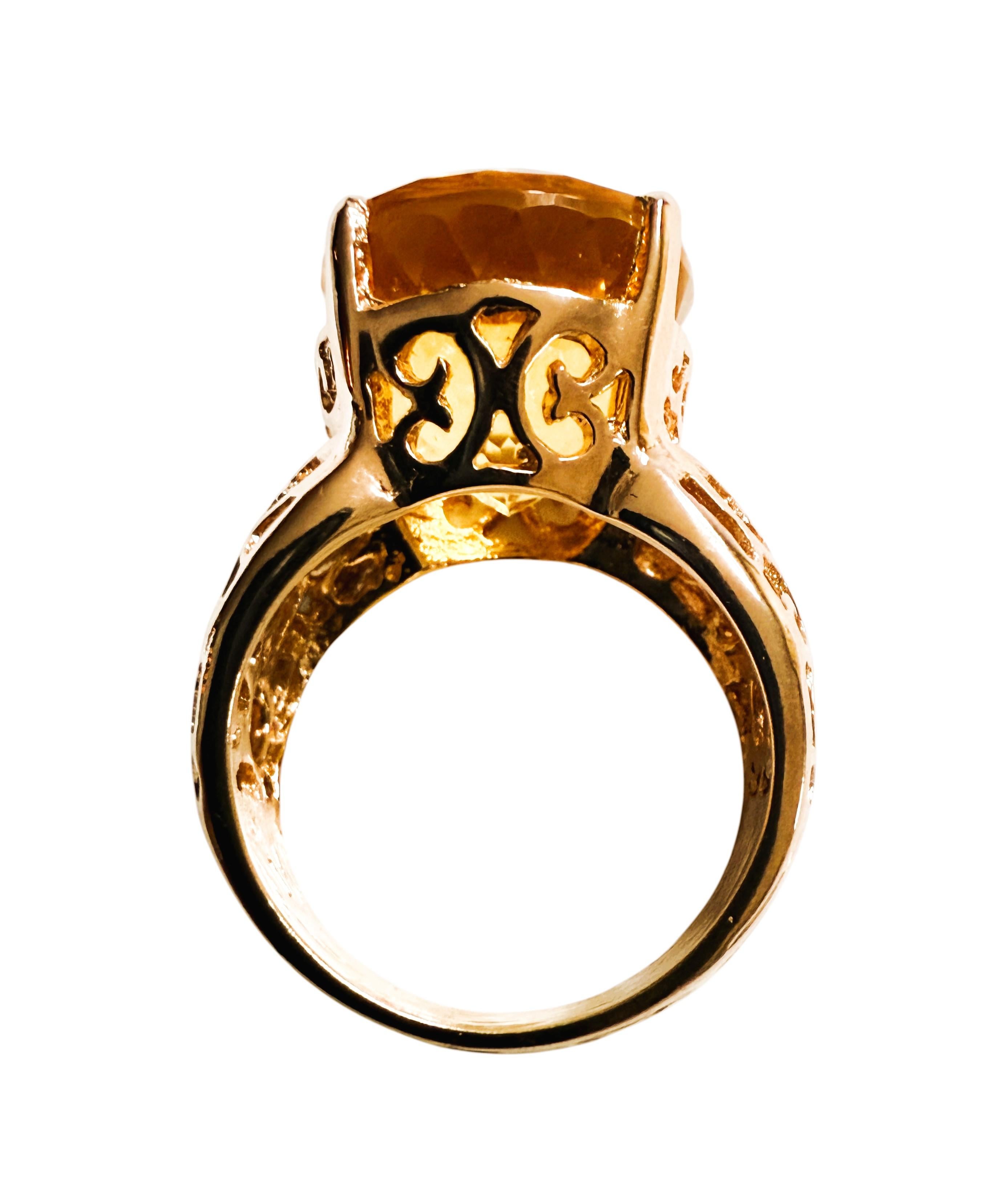 Neu 15,75 Karat Fantasieschliff Goldener Honig Citrin R Gold PL Sterling Ring (Ovalschliff) im Angebot