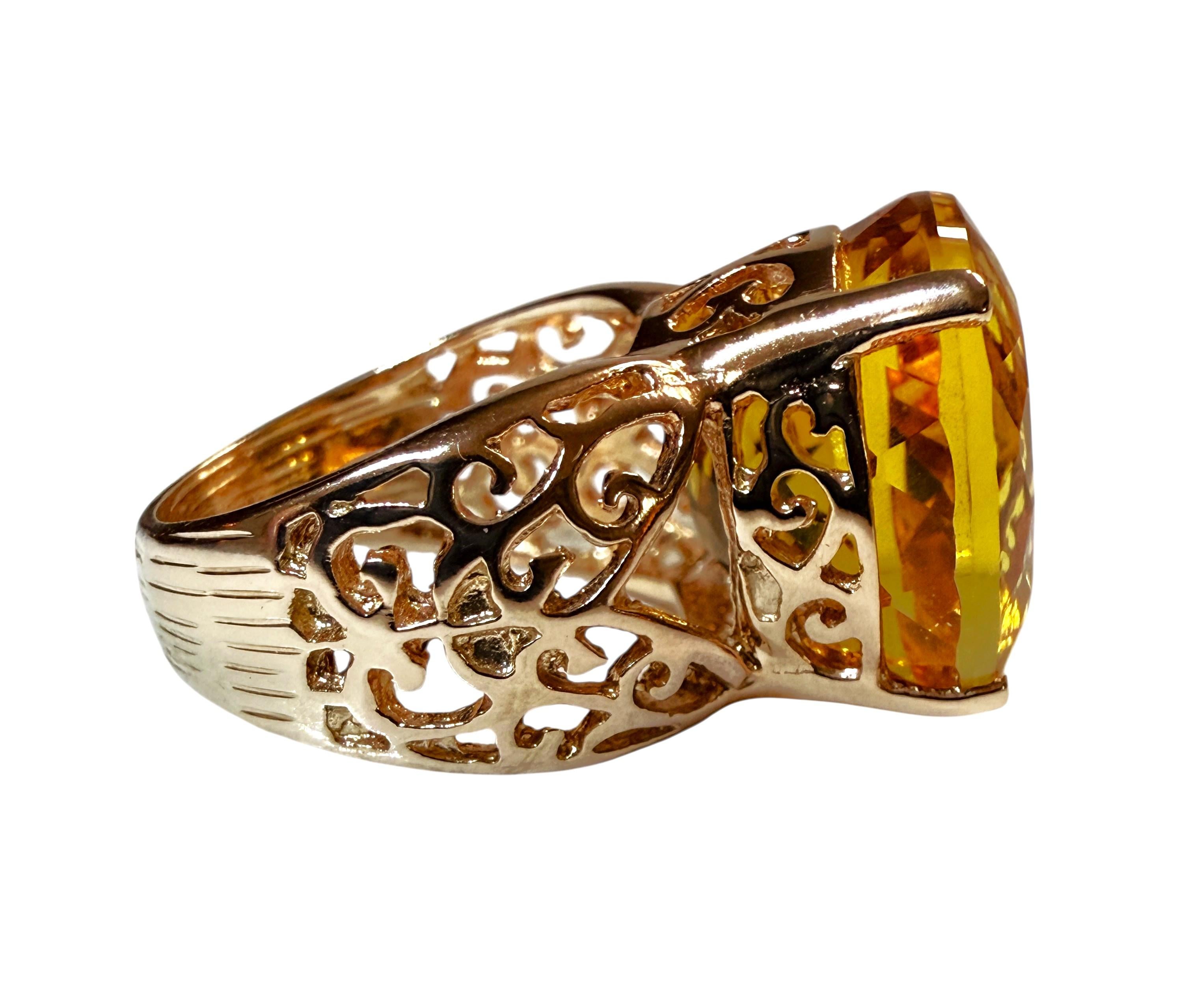 Neu 15,75 Karat Fantasieschliff Goldener Honig Citrin R Gold PL Sterling Ring im Zustand „Neu“ im Angebot in Eagan, MN