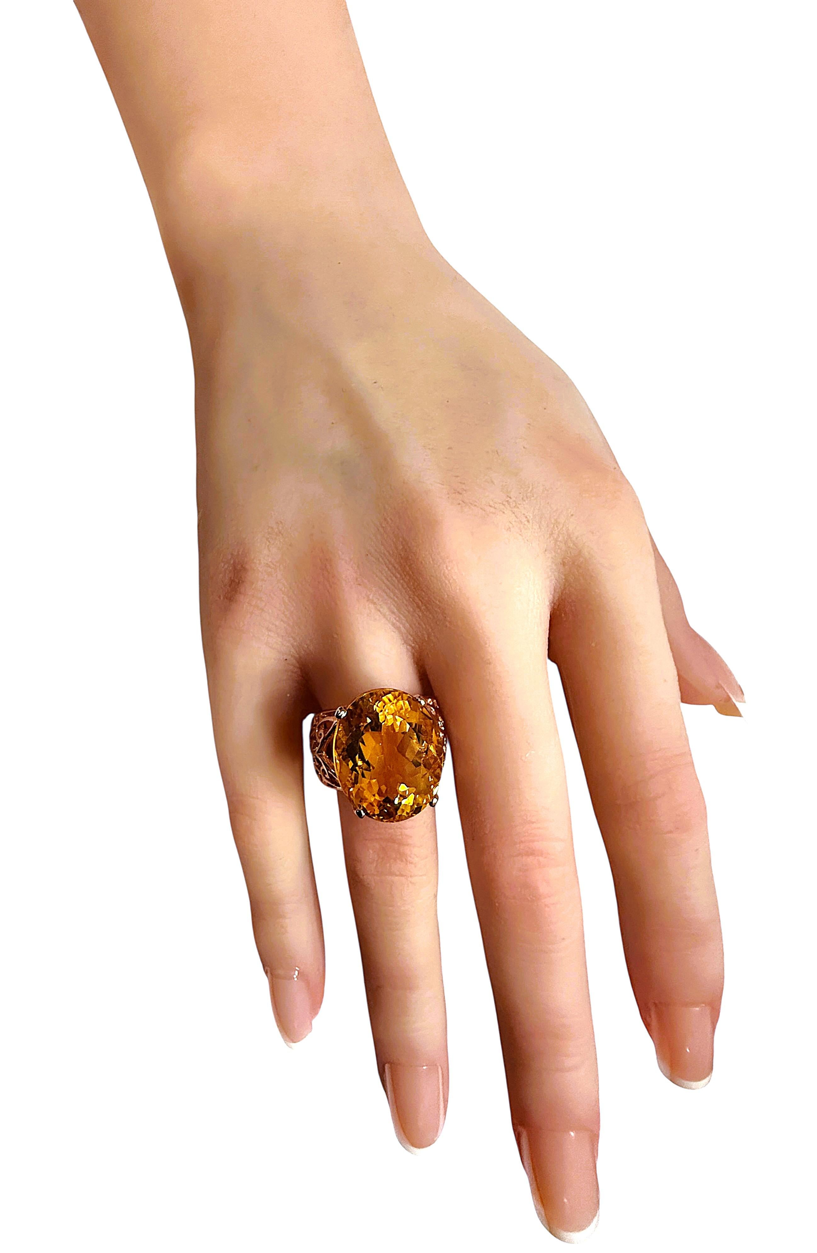 Neu 15,75 Karat Fantasieschliff Goldener Honig Citrin R Gold PL Sterling Ring Damen im Angebot