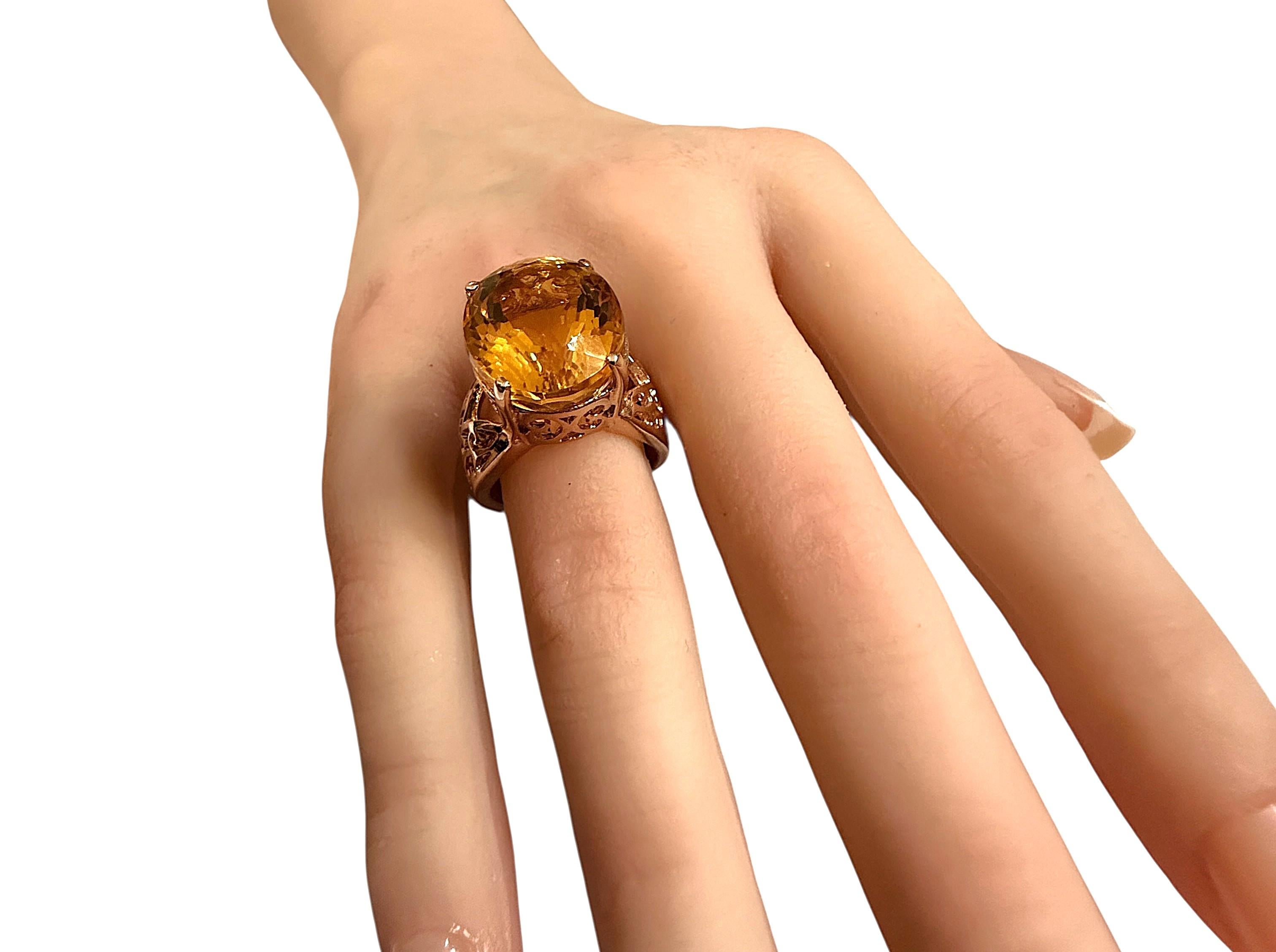 Neu 15,75 Karat Fantasieschliff Goldener Honig Citrin R Gold PL Sterling Ring im Angebot 1