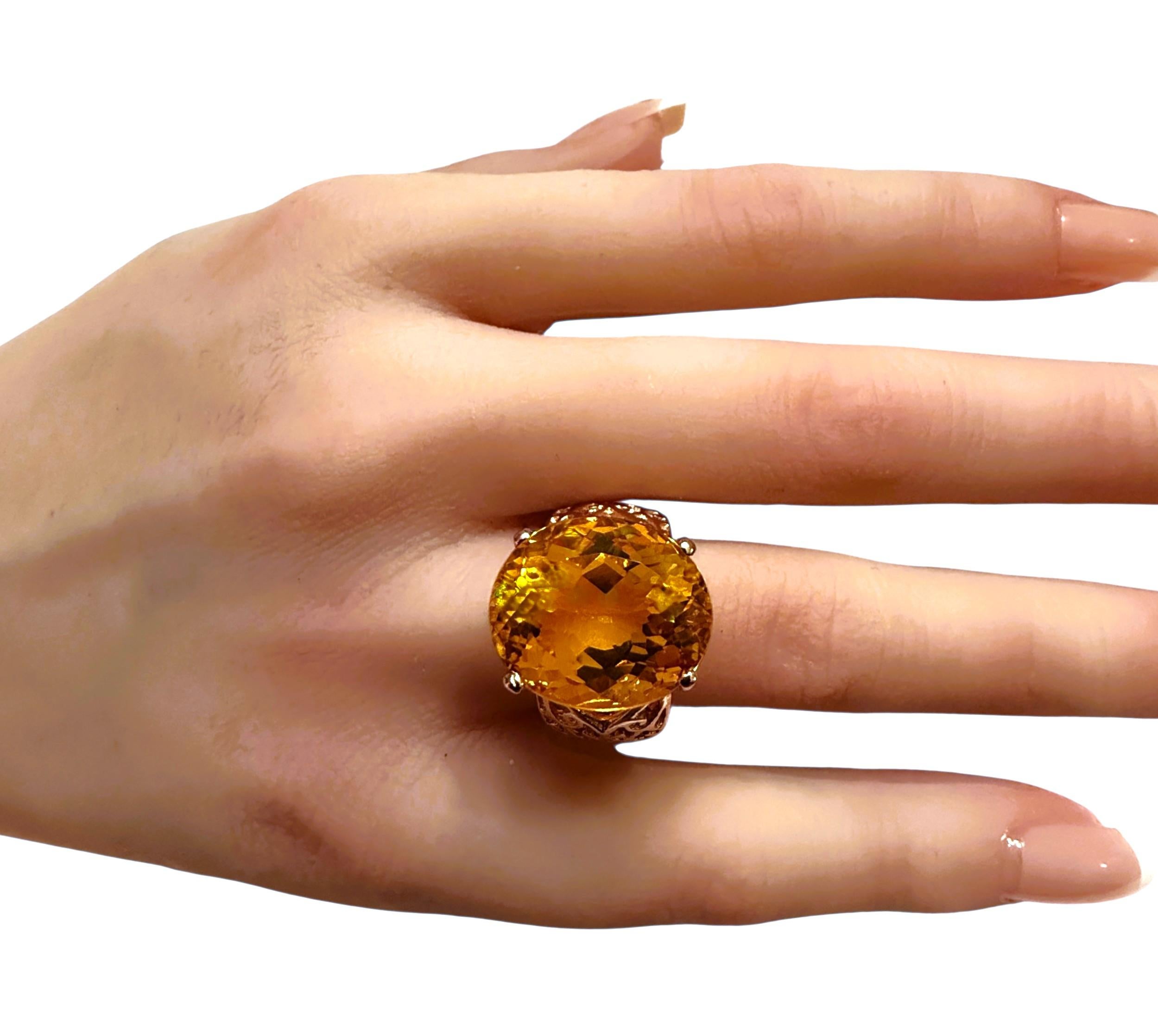 Neu 15,75 Karat Fantasieschliff Goldener Honig Citrin R Gold PL Sterling Ring im Angebot 2