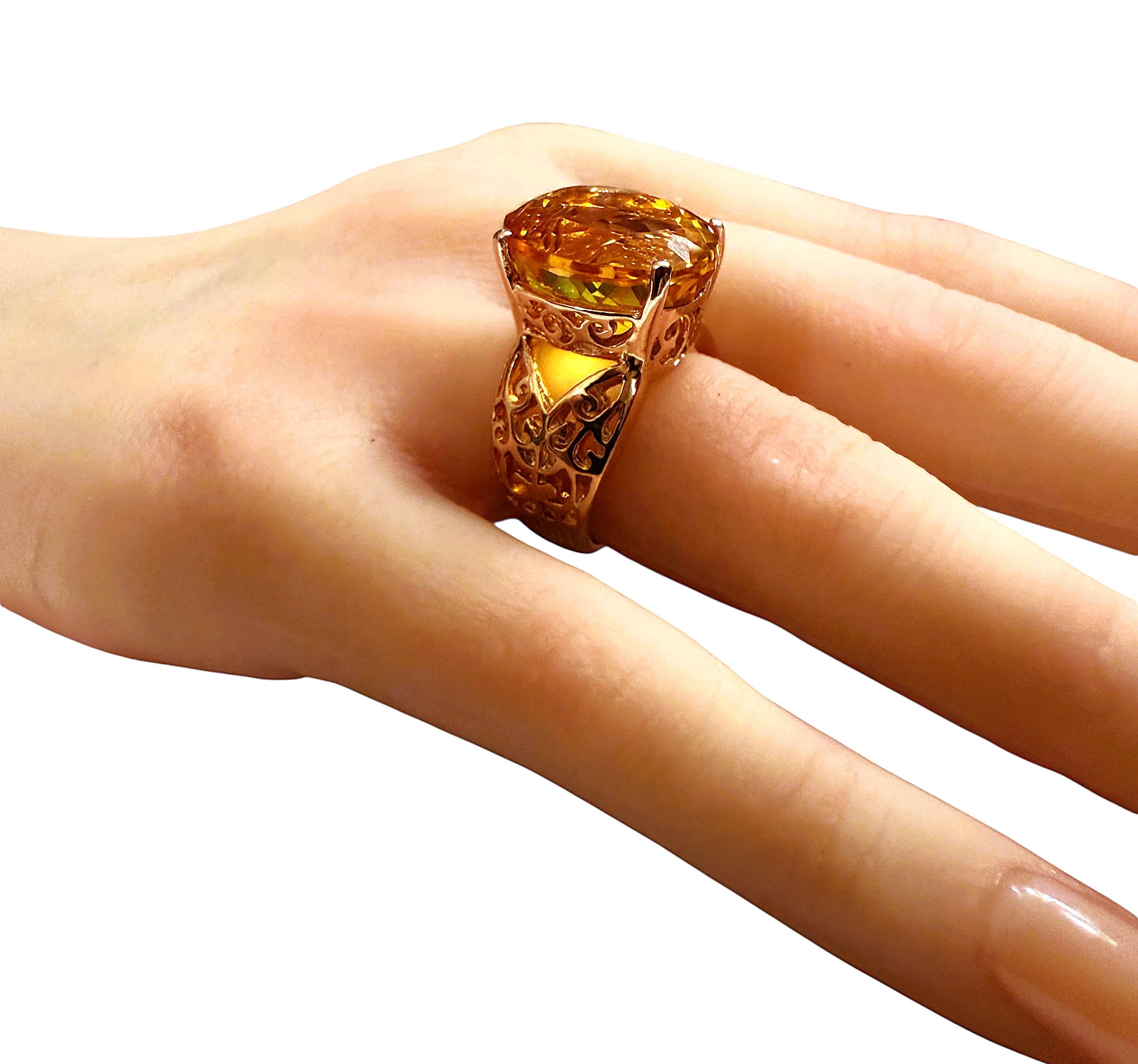 Neu 15,75 Karat Fantasieschliff Goldener Honig Citrin R Gold PL Sterling Ring im Angebot 3