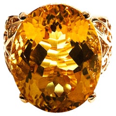 New 15.75 Carat Fancy cut Golden Honey Citrine R Gold PL Sterling Ring