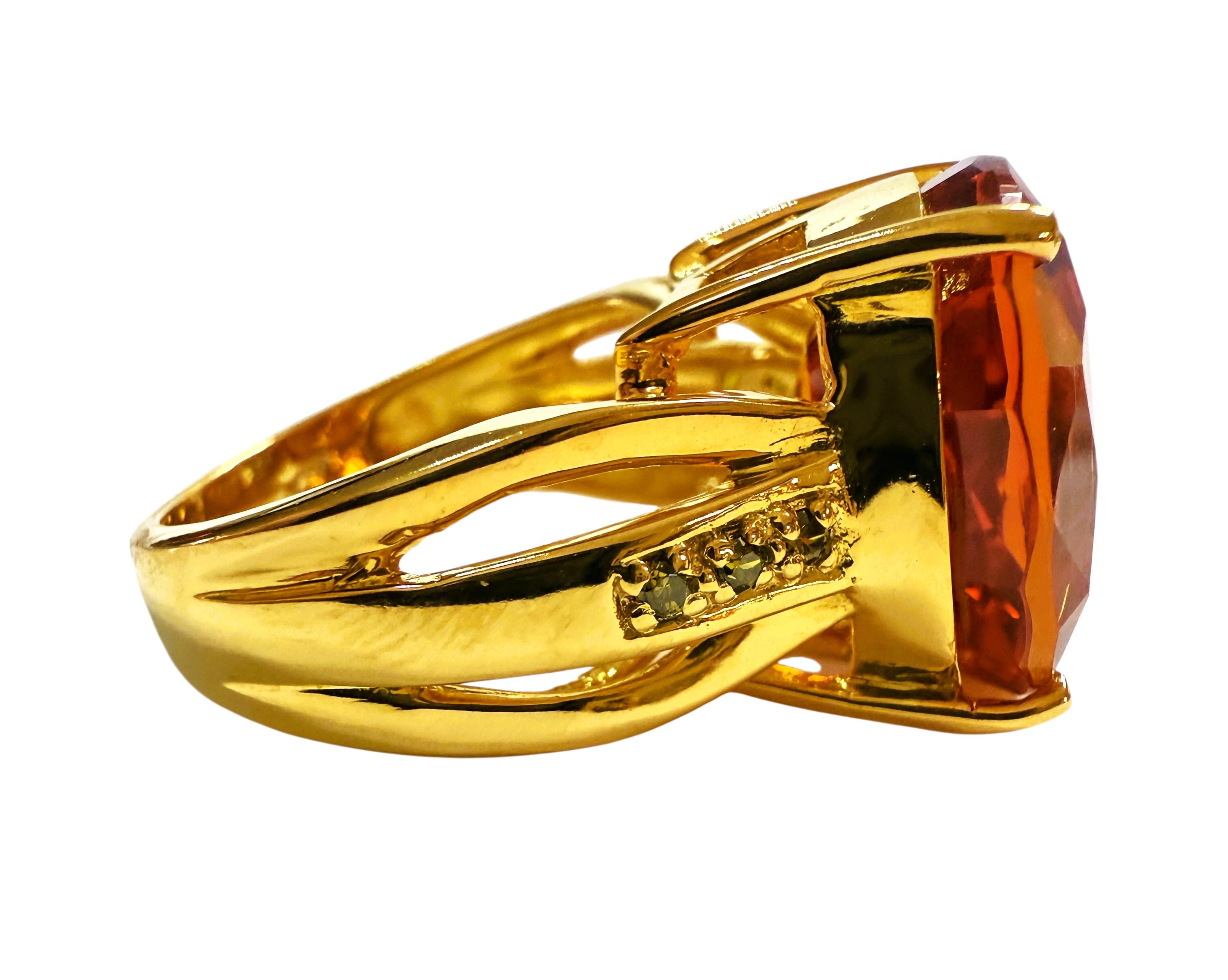 Neu 15,75 Karat Sonnenuntergang Saphir & Diamantschliff Sapp 24K Y Gold PL Sterling Ring im Zustand „Neu“ im Angebot in Eagan, MN