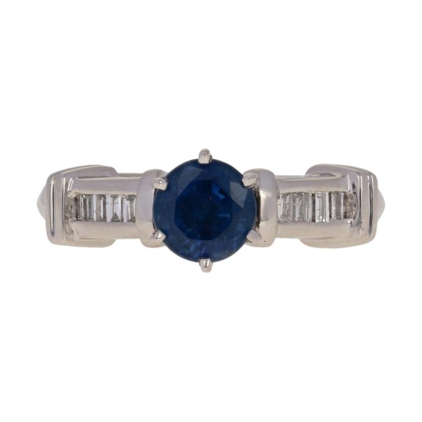 For Sale:  New 1.57ctw Round Cut Sapphire & Diamond Ring, 900 Platinum & 14k White Gold