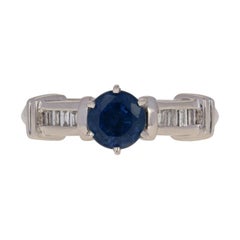 New 1.57ctw Round Cut Sapphire & Diamond Ring, 900 Platinum & 14k White Gold