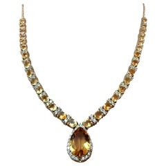 Neue Halskette aus 14-karätigem Weißgold mit PL-Sterling, 19", mit Citrin und Saphir, 15,91 Karat