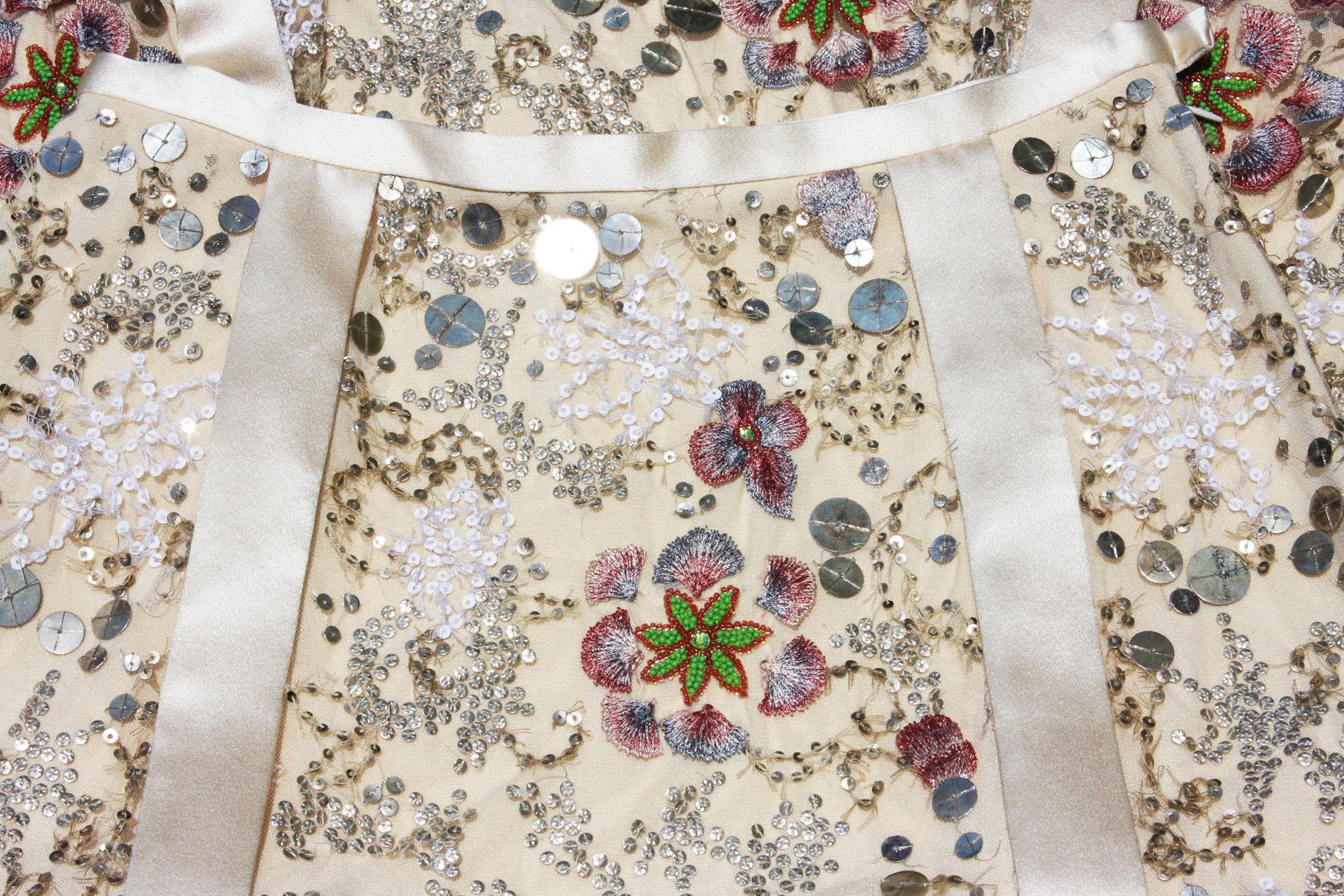 New $1595 Naeem Khan Fully Embellished Silk Tulle Beige Skirt US 4 For Sale 4