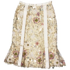New $1595 Naeem Khan Fully Embellished Silk Tulle Beige Skirt US 4