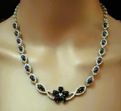 New 15.96 Carat Black Opal & Diamond Cut Sapphire Sterling Silver Necklace