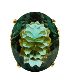 New 16 Carat Forest Green Tourmaline in Diamond Cut R Gold PL Sterling Ring