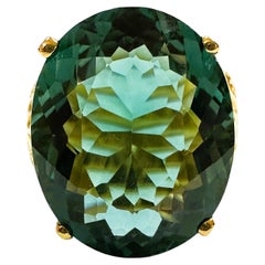 New 16 Carat Forest Green Tourmaline in Diamond Cut R Gold PL Sterling Ring