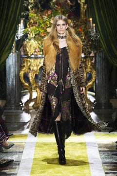 New $16000 Roberto Cavalli Runway Arctic Fox Rabbit Tiger Print Long Coat It. 42