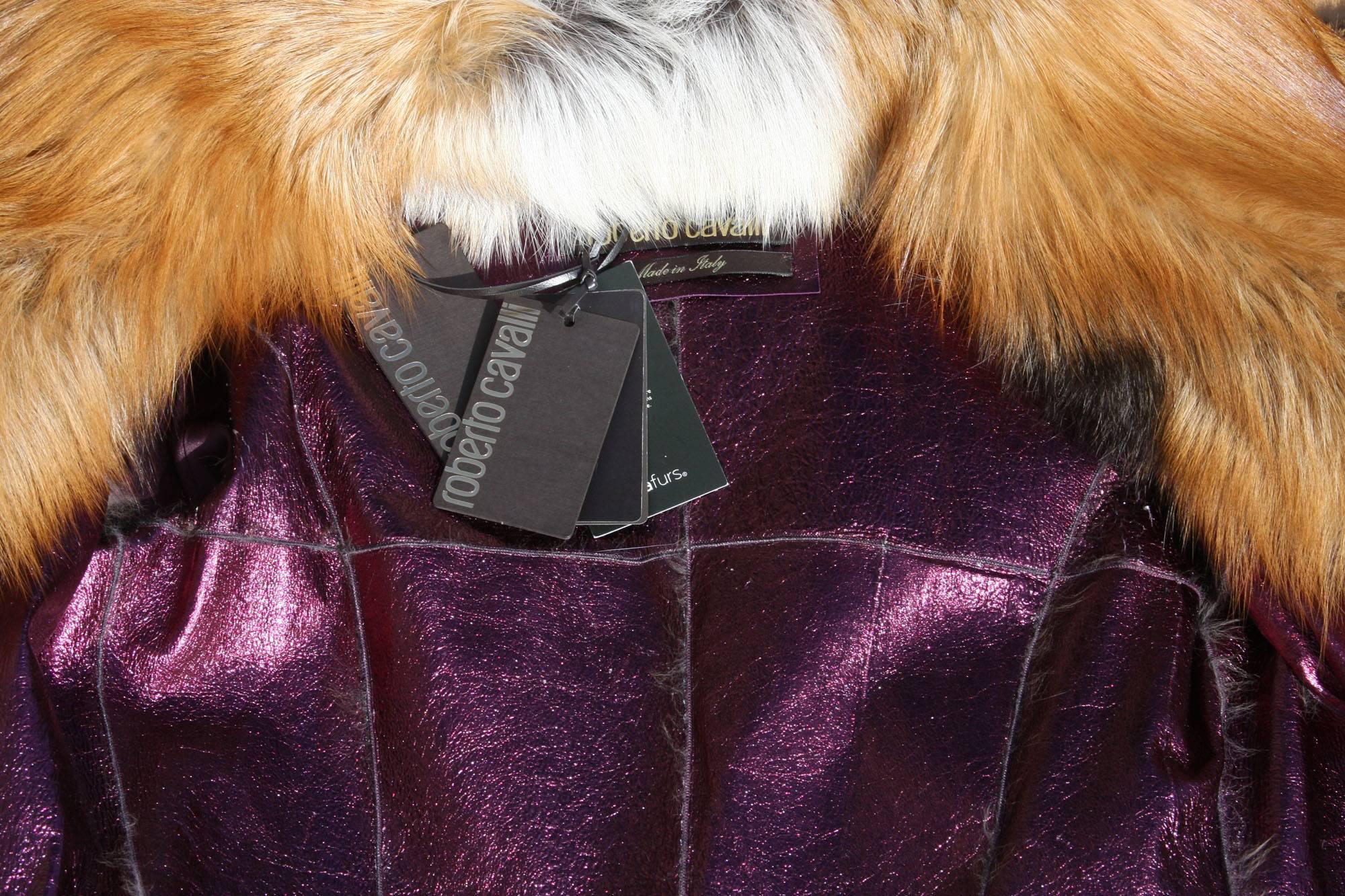 New $16000 Roberto Cavalli Runway Arctic Fox Rabbit Tiger Print Long Coat It. 42 In New Condition For Sale In Montgomery, TX