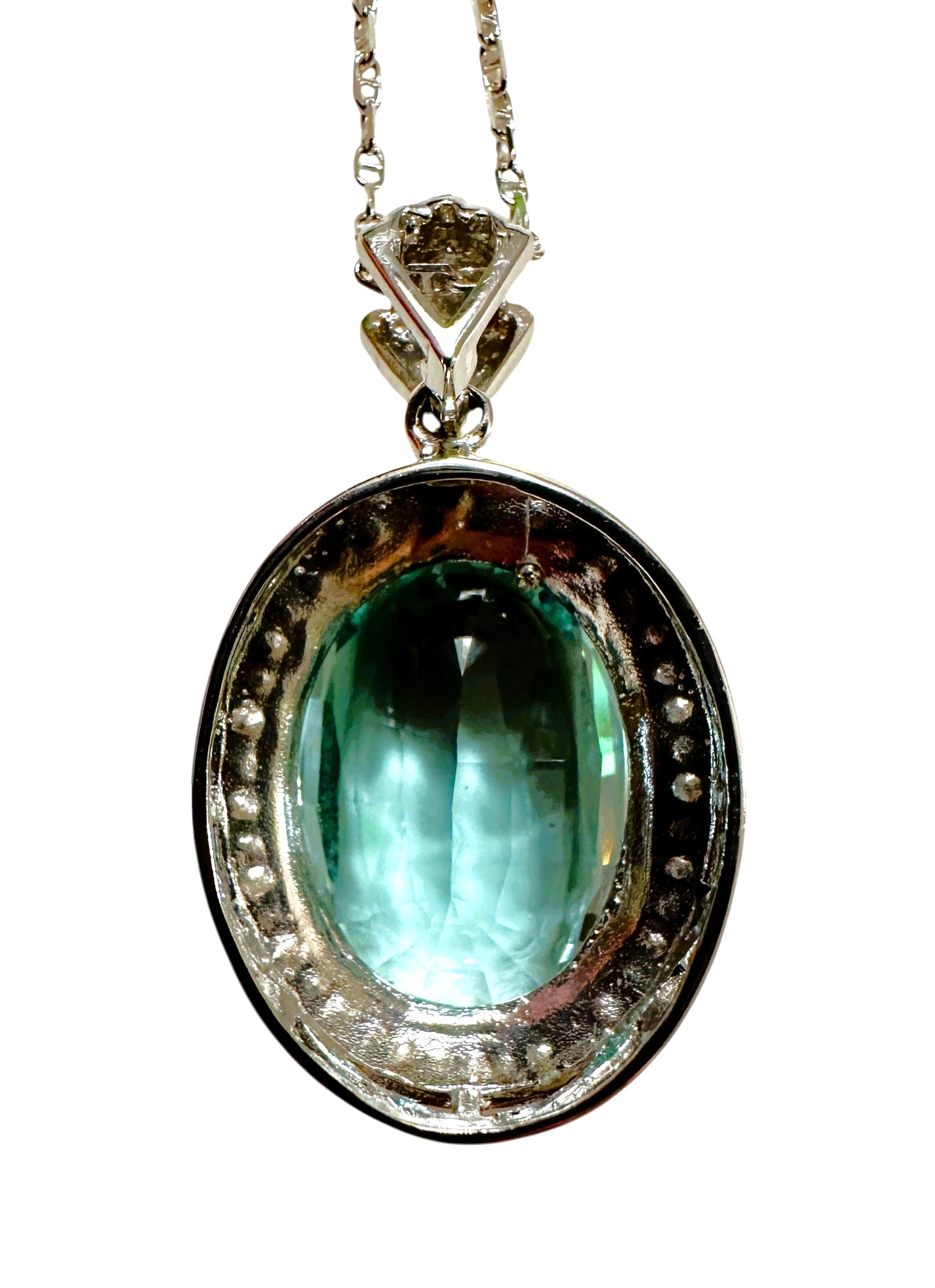 New 16.1 Carat Aquamarine & Diamond Cut Sapphire Sterling Pendant Necklace In New Condition In Eagan, MN