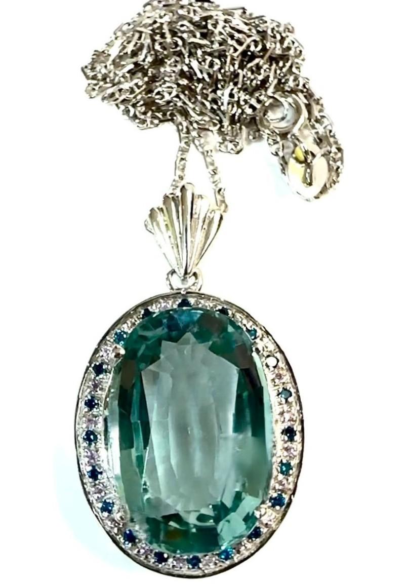 New 16.1 Carat Aquamarine & Diamond Cut Sapphire Sterling Pendant Necklace 1