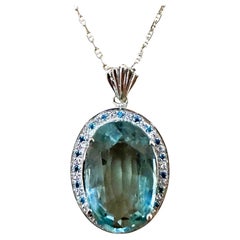 New 16.1 Carat Aquamarine & Diamond Cut Sapphire Sterling Pendant Necklace