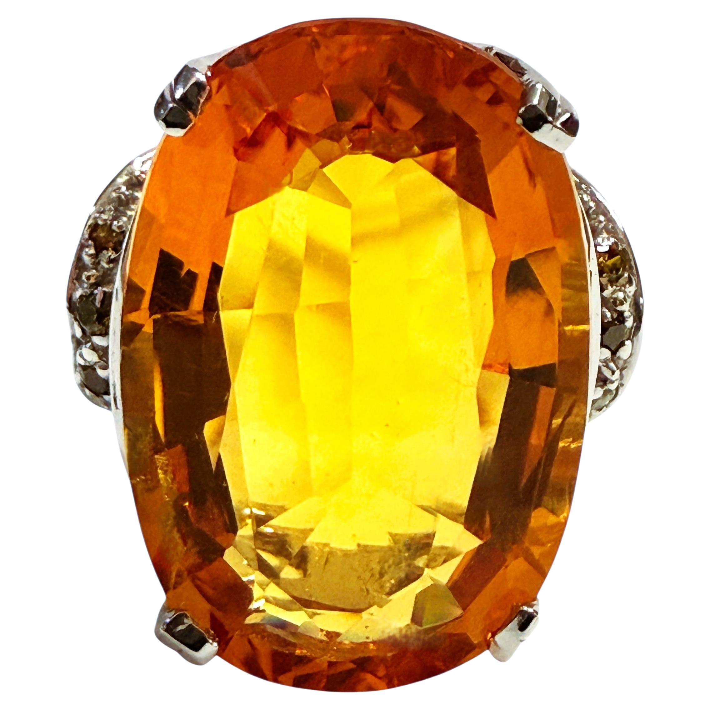 Neue 16,10 Karat tief Citrin 
Diamantschliff Saphir Sterling Ring Größe 7 im Angebot