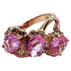 Nuovo anello in oro rosa e argento PL con 3 zaffiri rosa e bianchi da 1,62 carati