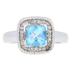 Bague neuve en or blanc 14 carats avec topaze bleue de 1,62 carat et diamants