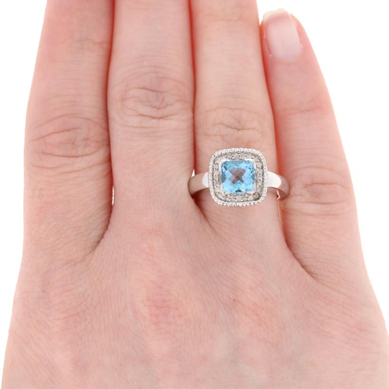 For Sale:  New 1.62ctw Blue Topaz & Diamond Ring, 14k White Gold Halo 3
