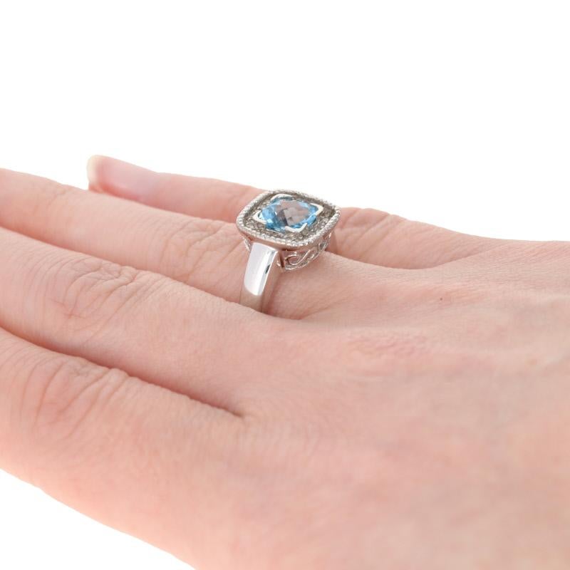 Mixed Cut New 1.62ctw Blue Topaz & Diamond Ring, 14k White Gold Halo For Sale