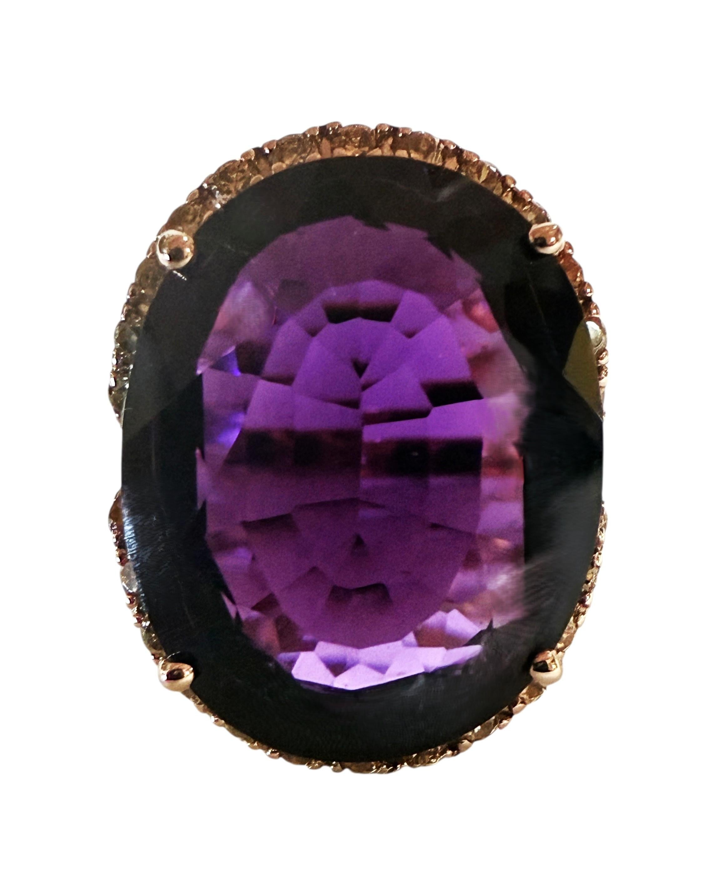 New 16.45 Oval Cut Amethyst & Diamantschliff Saphir Rose Gold PL Ring (Art nouveau) im Angebot