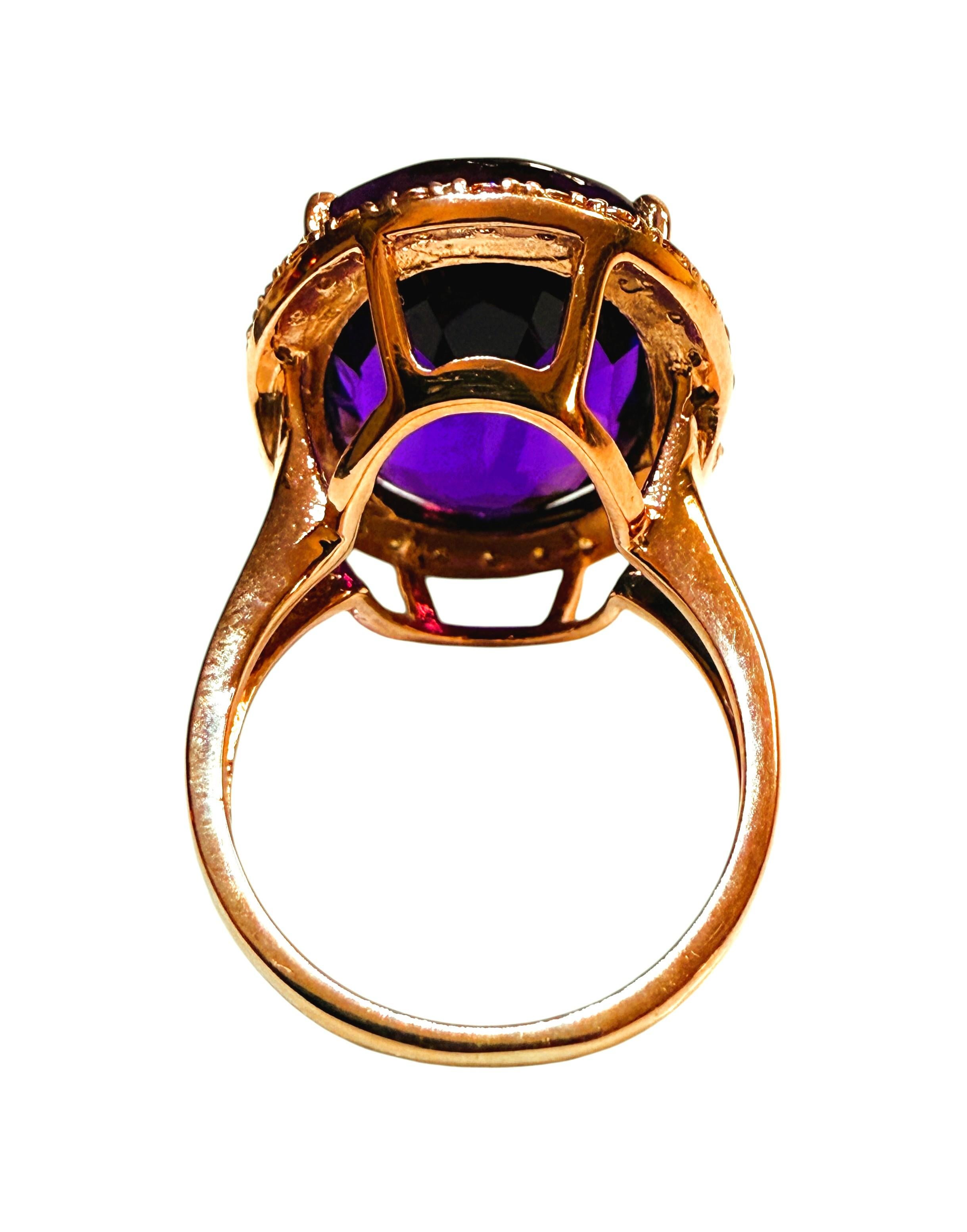 New 16.45 Oval Cut Amethyst & Diamantschliff Saphir Rose Gold PL Ring (Ovalschliff) im Angebot