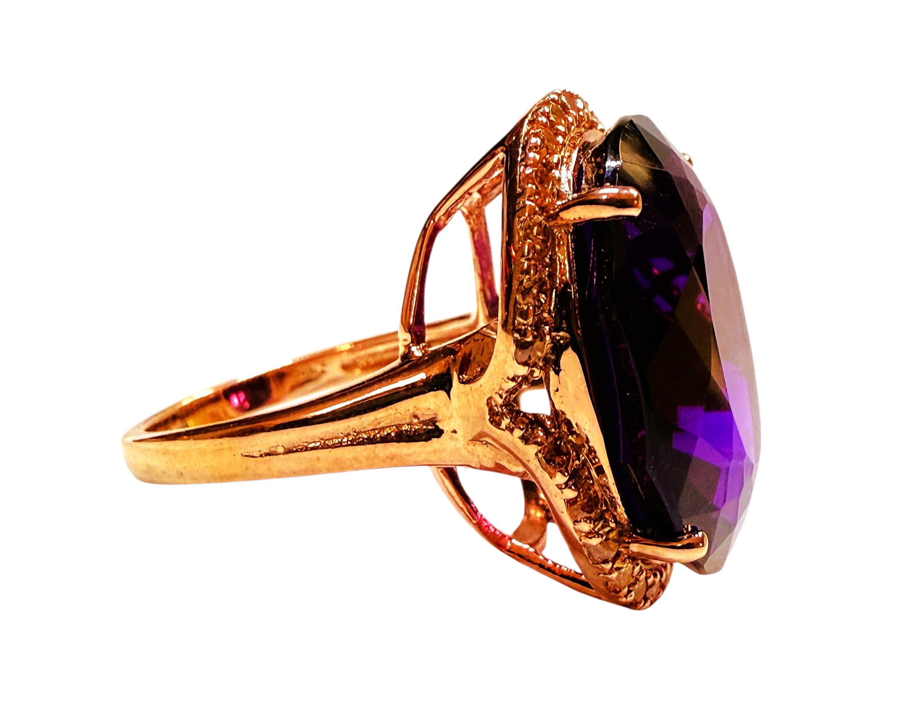 New 16.45 Oval Cut Amethyst & Diamantschliff Saphir Rose Gold PL Ring im Zustand „Hervorragend“ im Angebot in Eagan, MN