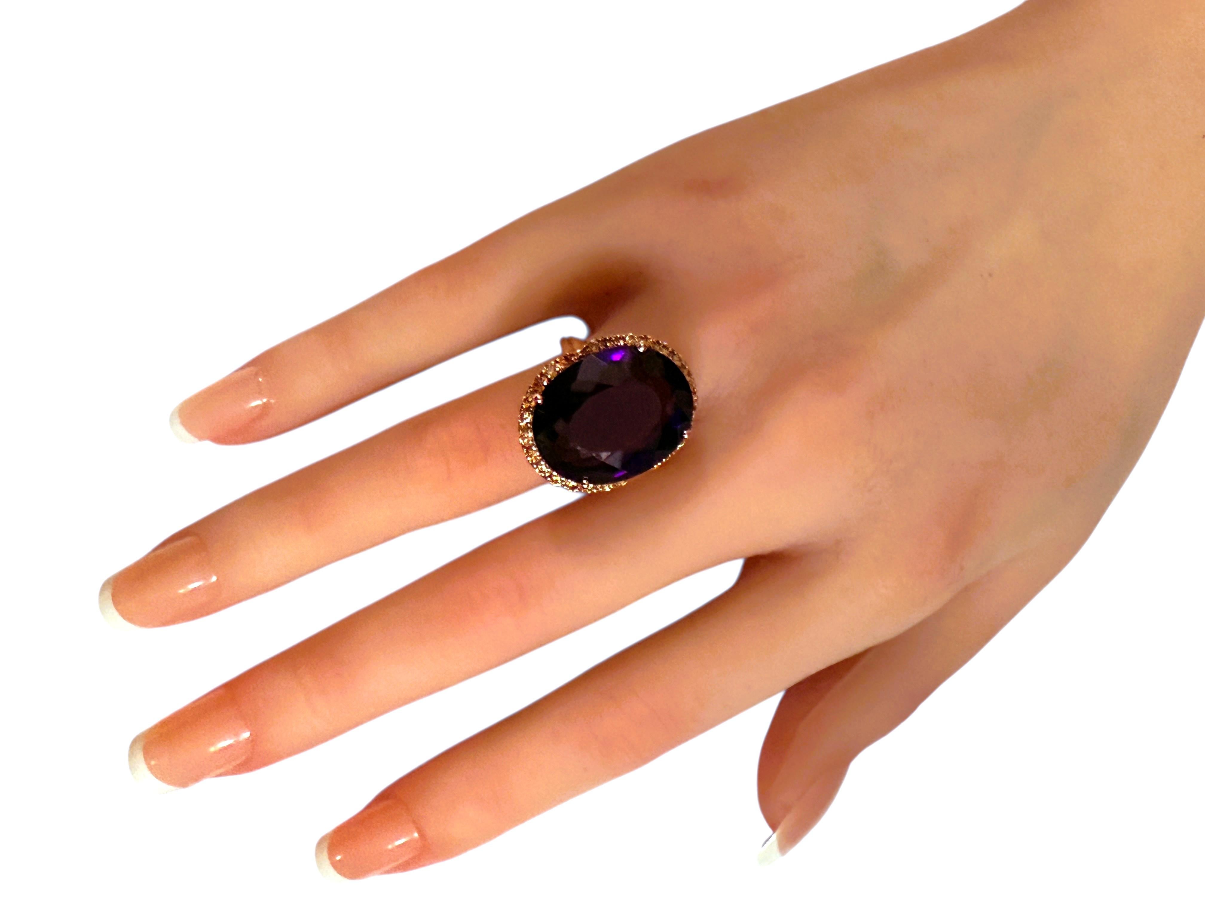 New 16.45 Oval Cut Amethyst & Diamantschliff Saphir Rose Gold PL Ring Damen im Angebot