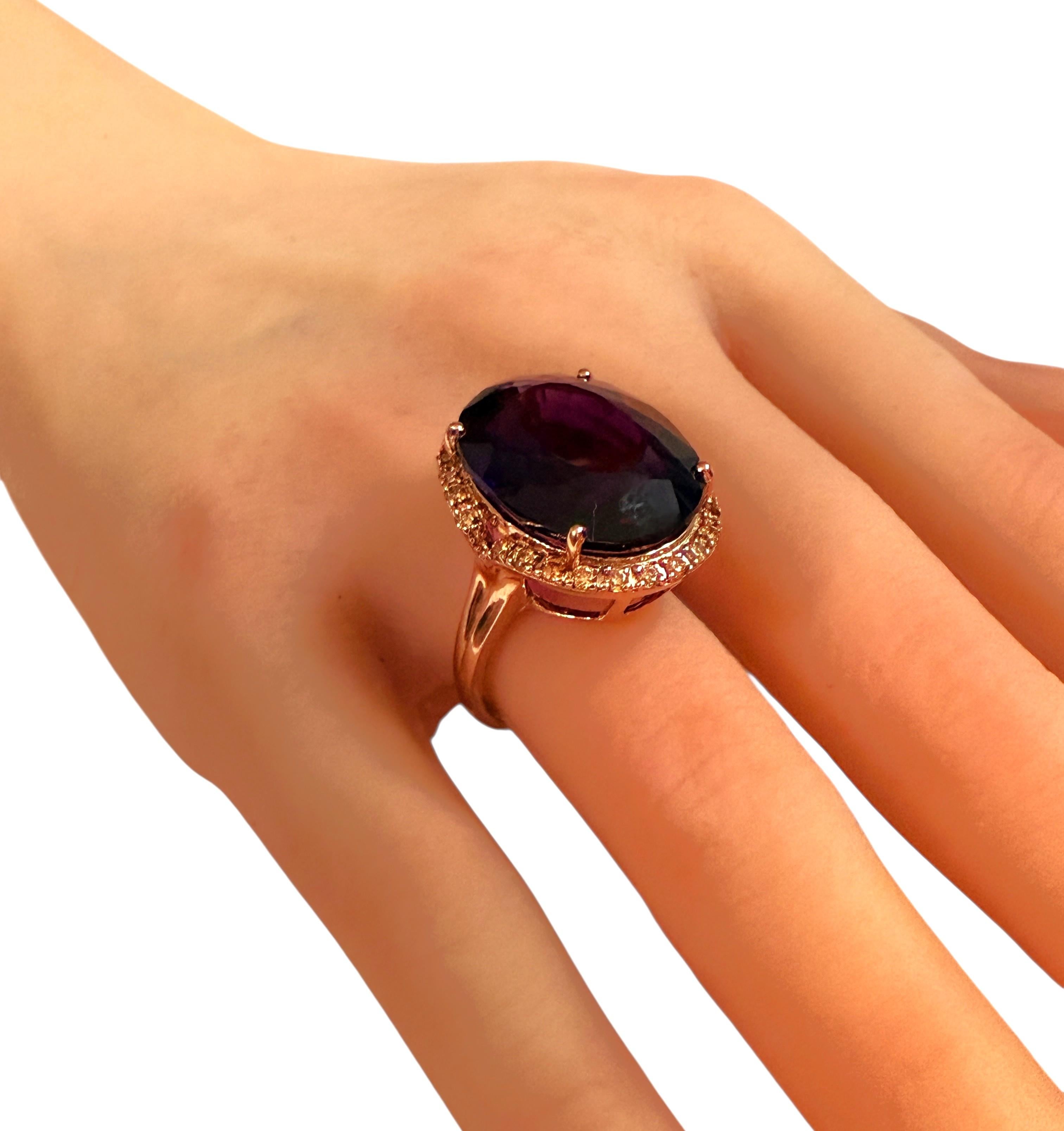 New 16.45 Oval Cut Amethyst & Diamantschliff Saphir Rose Gold PL Ring im Angebot 1