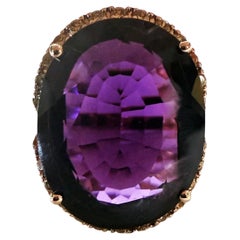 New 16.45 Oval Cut Amethyst & Diamond Cut Sapphire Rose Gold PL Ring