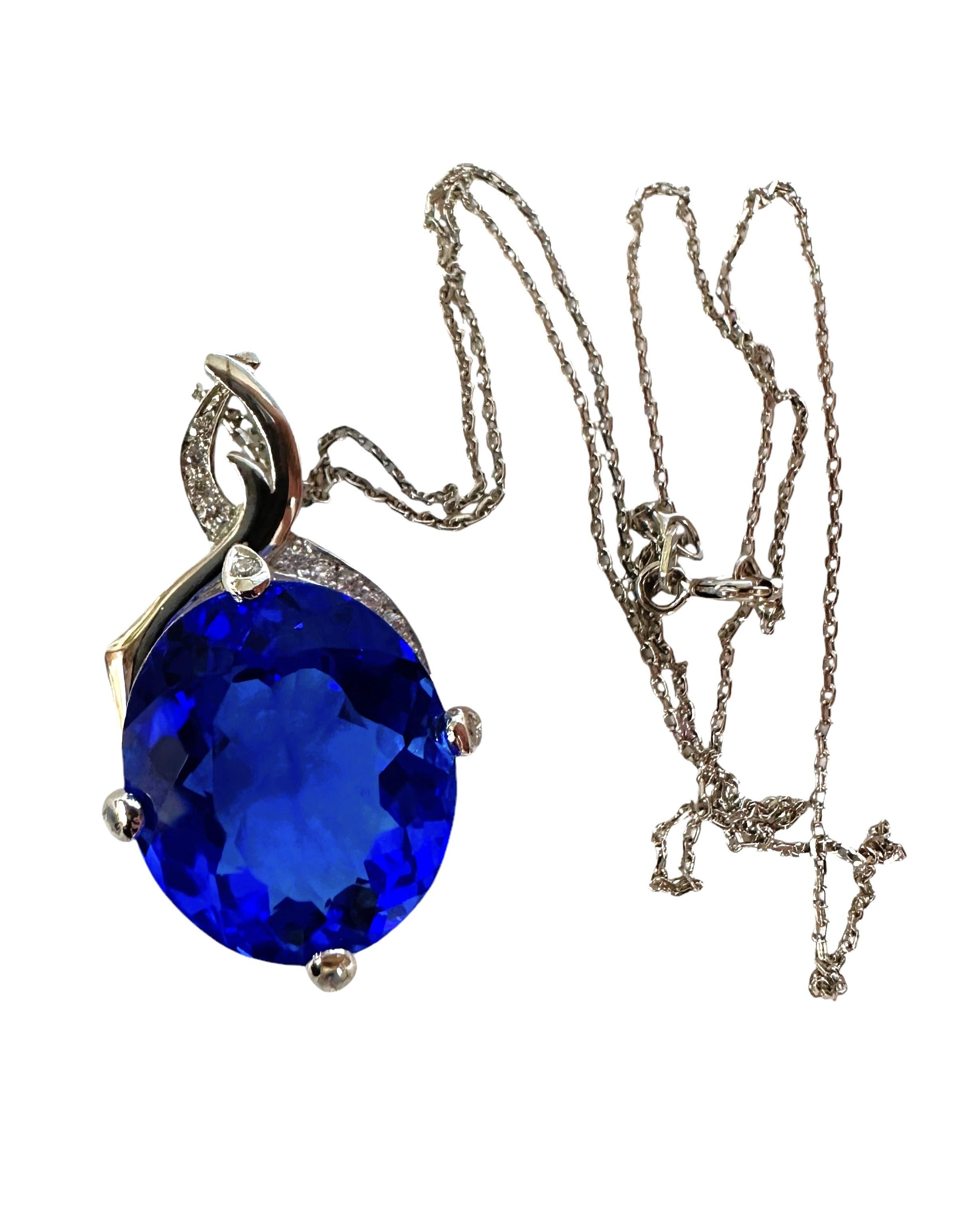 Neu  16,50 Karat Blauer Topas & Weißer Saphir Sterling Halskette 18