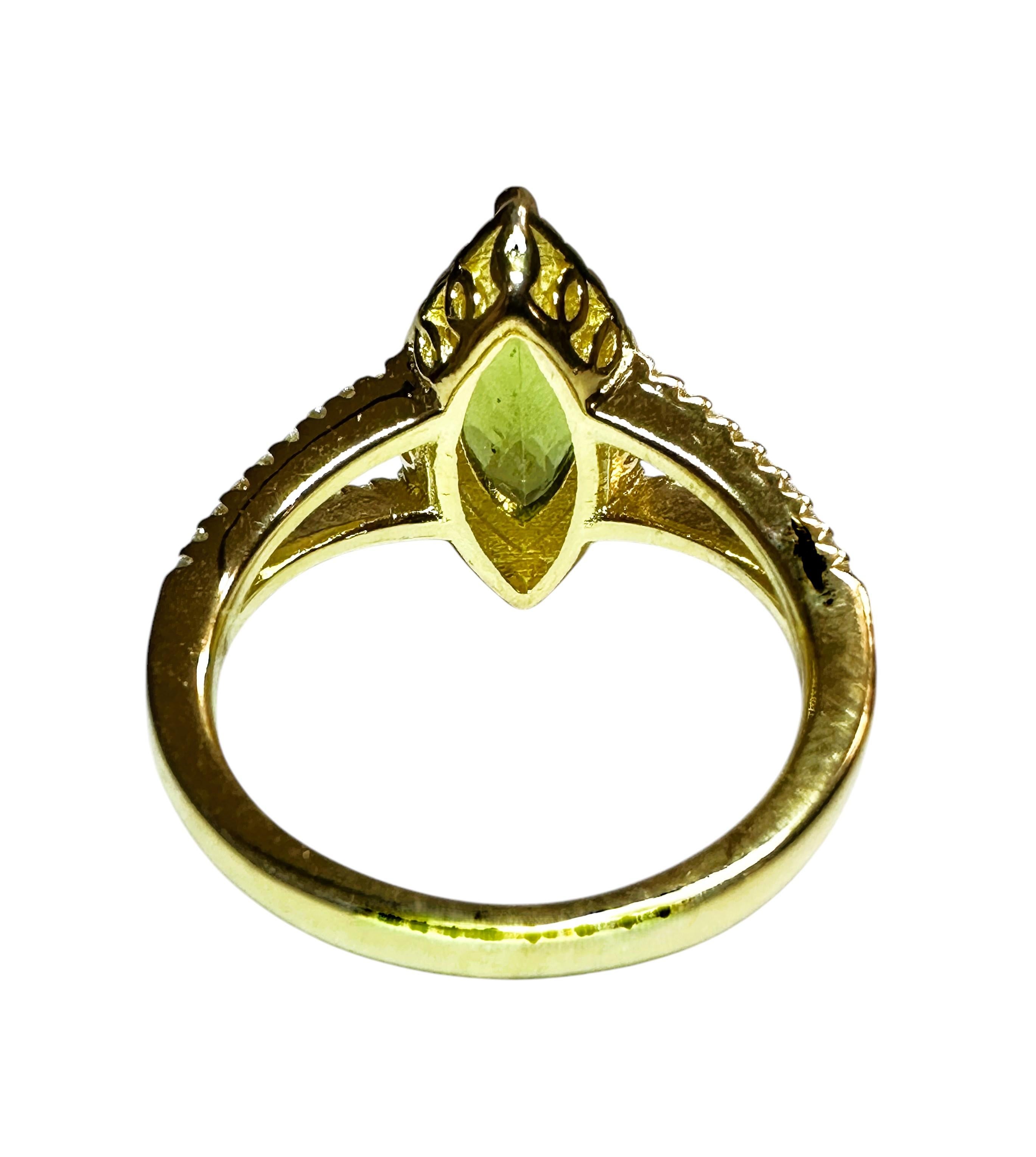 Nuevo Anillo PL Oro Amarillo 1,67 Quilates Peridoto y Zafiro Blanco talla Diamante Corte marquesa