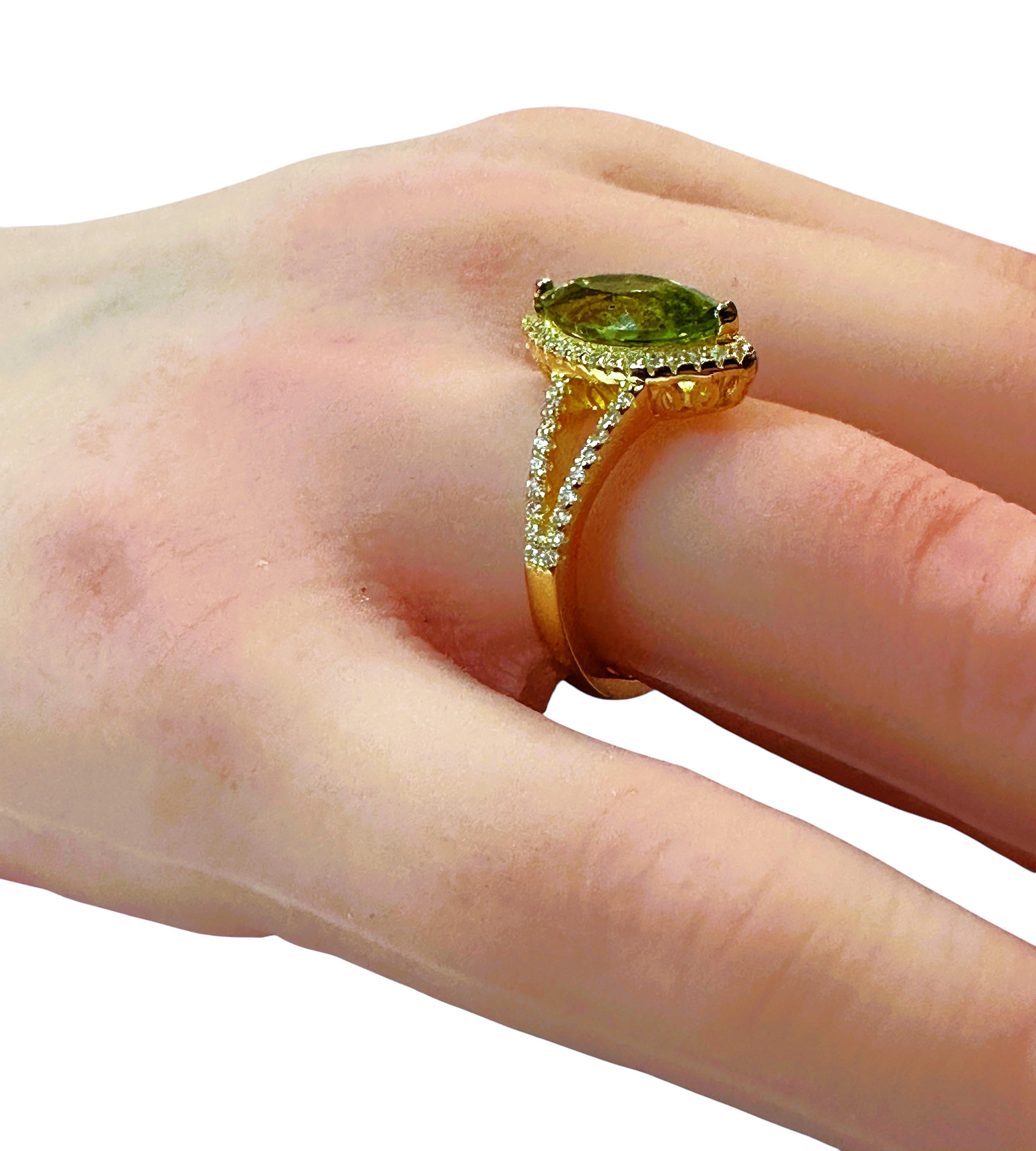 De las mujeres Nuevo Anillo PL Oro Amarillo 1,67 Quilates Peridoto y Zafiro Blanco talla Diamante