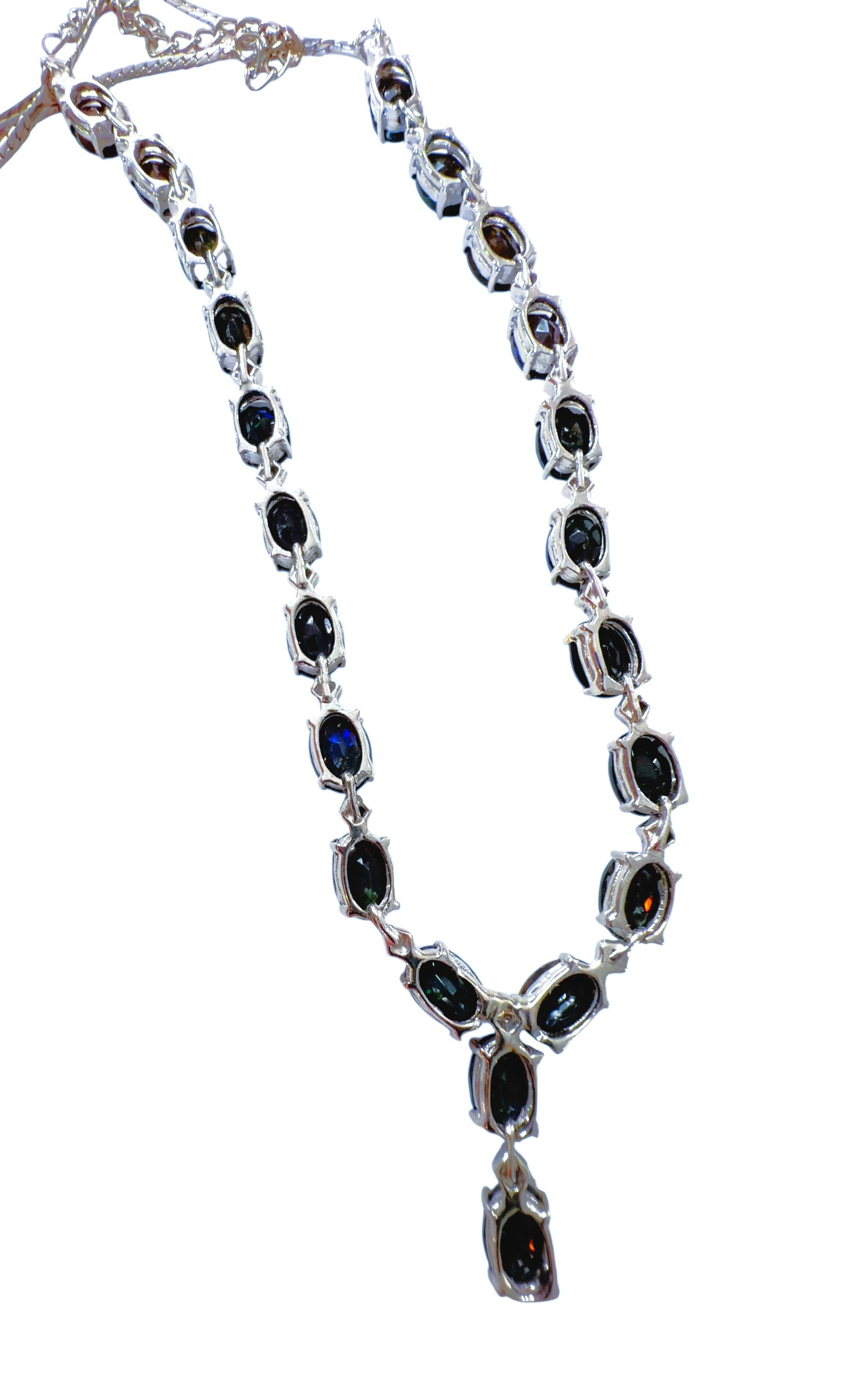 Neu 16,72 Karat Schwarzer Opal & Diamantschliff Rubin Sterling Silber Halskette im Angebot 4