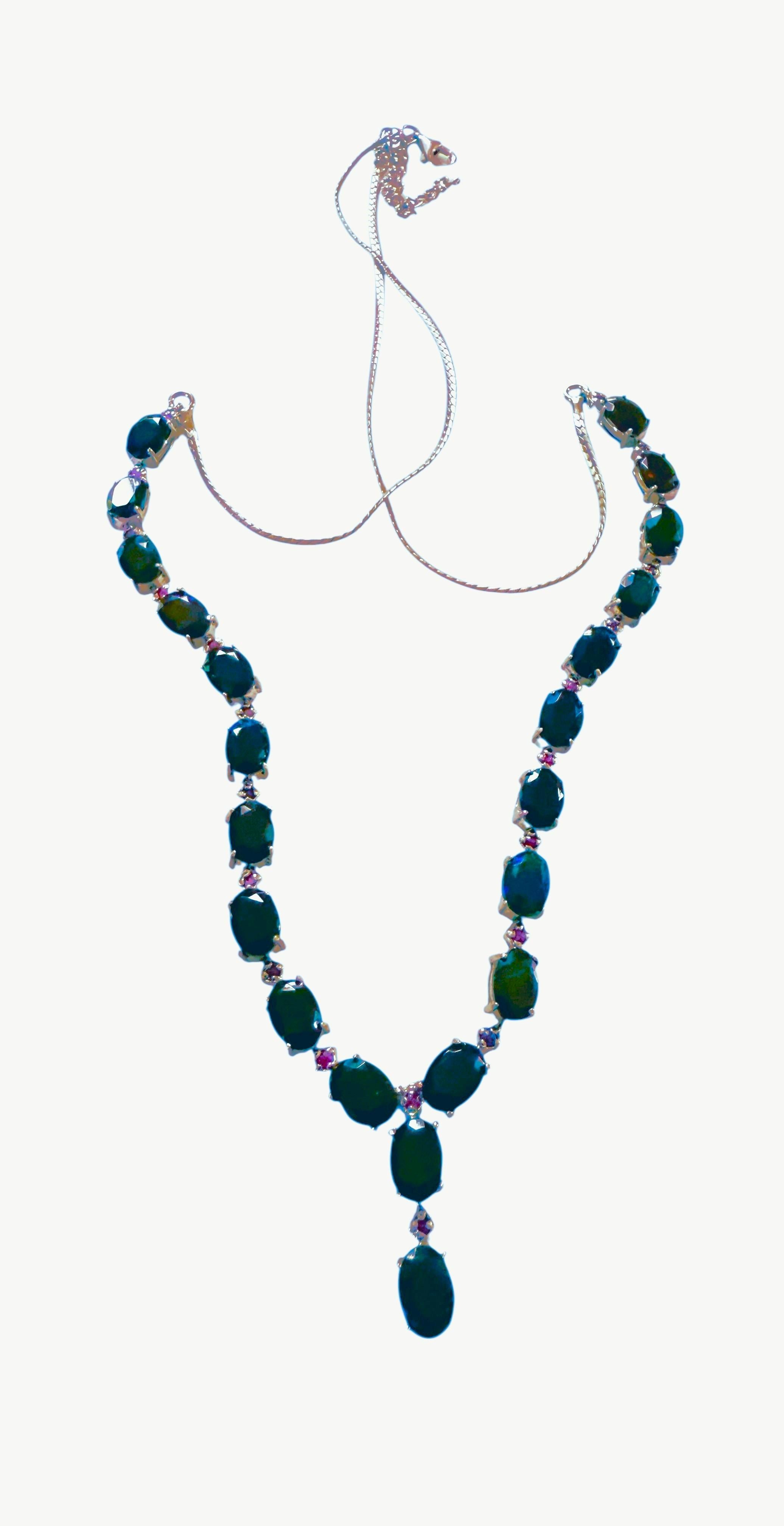 Neu 16,72 Karat Schwarzer Opal & Diamantschliff Rubin Sterling Silber Halskette im Zustand „Neu“ im Angebot in Eagan, MN