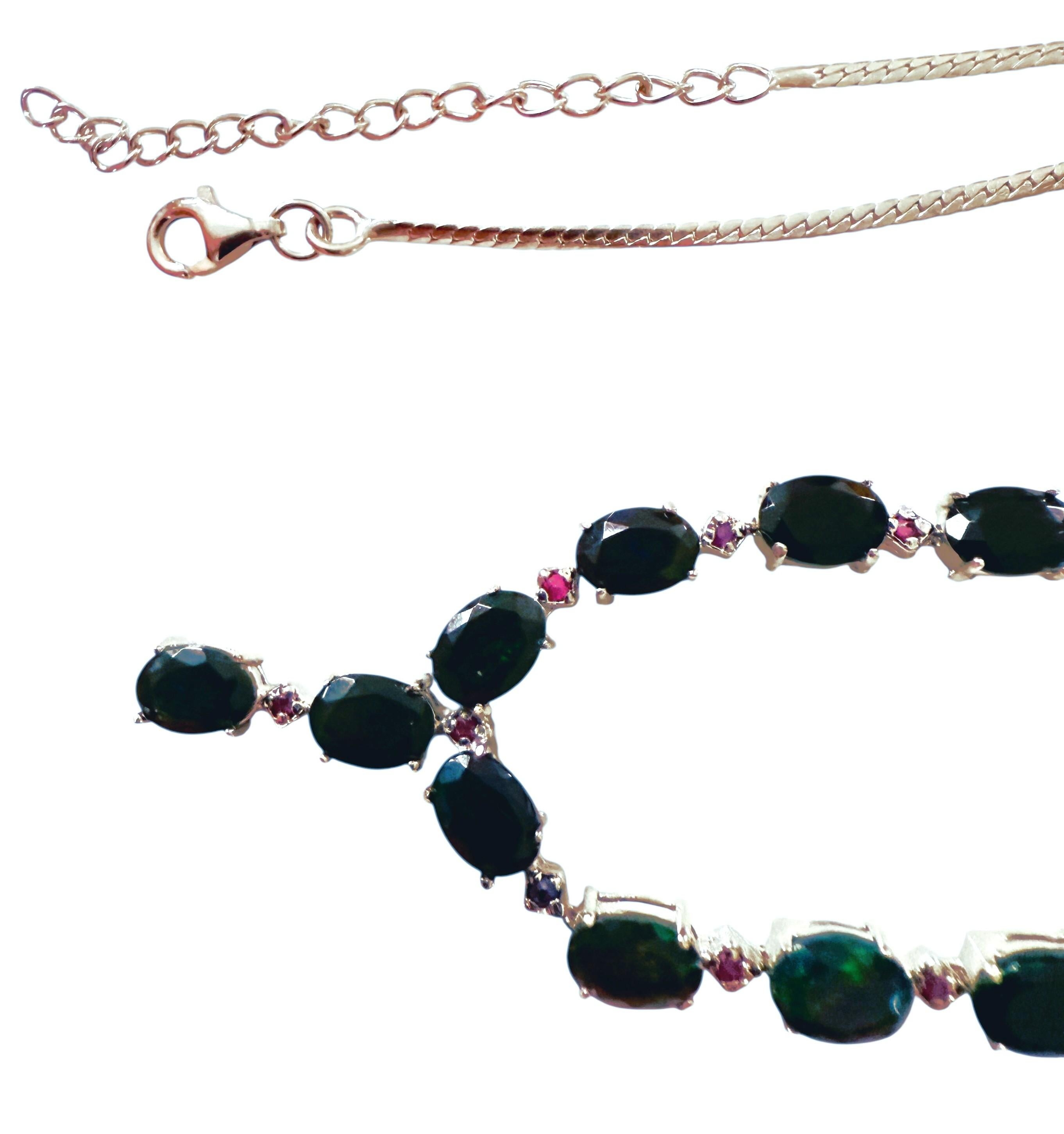 Neu 16,72 Karat Schwarzer Opal & Diamantschliff Rubin Sterling Silber Halskette im Angebot 2