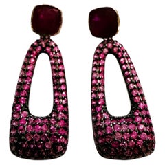 New 1.68 Carat Ruby & Sapphire 14k W Gold PL Sterling Silver Drop Earrings