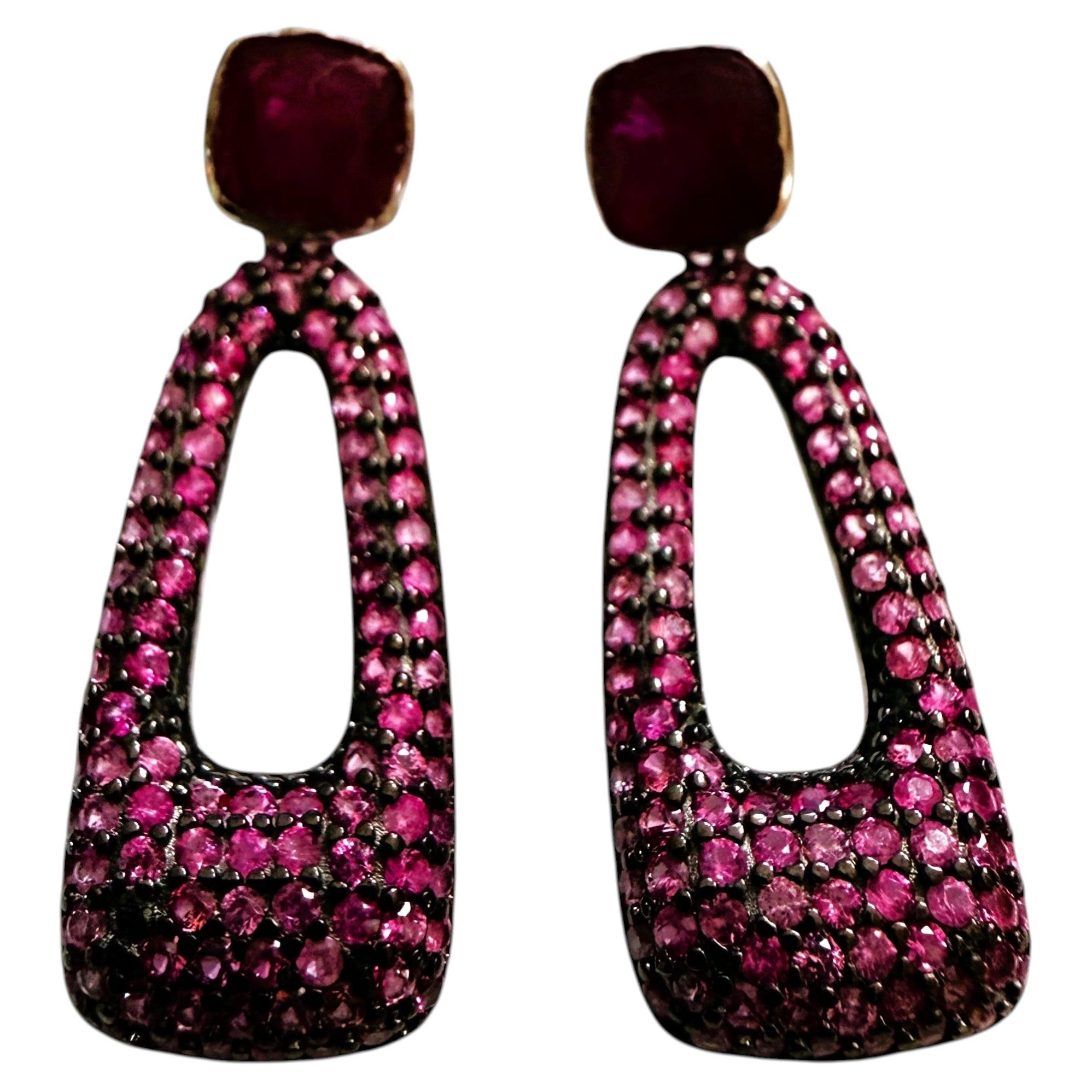 New 2.18 Carat Ruby 14k White Gold PL Sterling Silver Drop Earrings