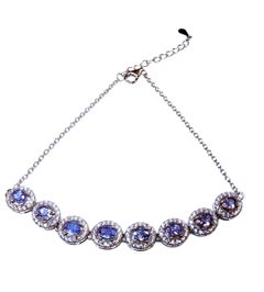 Nuevo 1,68 quilates tanzanita y zafiro corte diamante 14k W oro PL Sterling pulsera