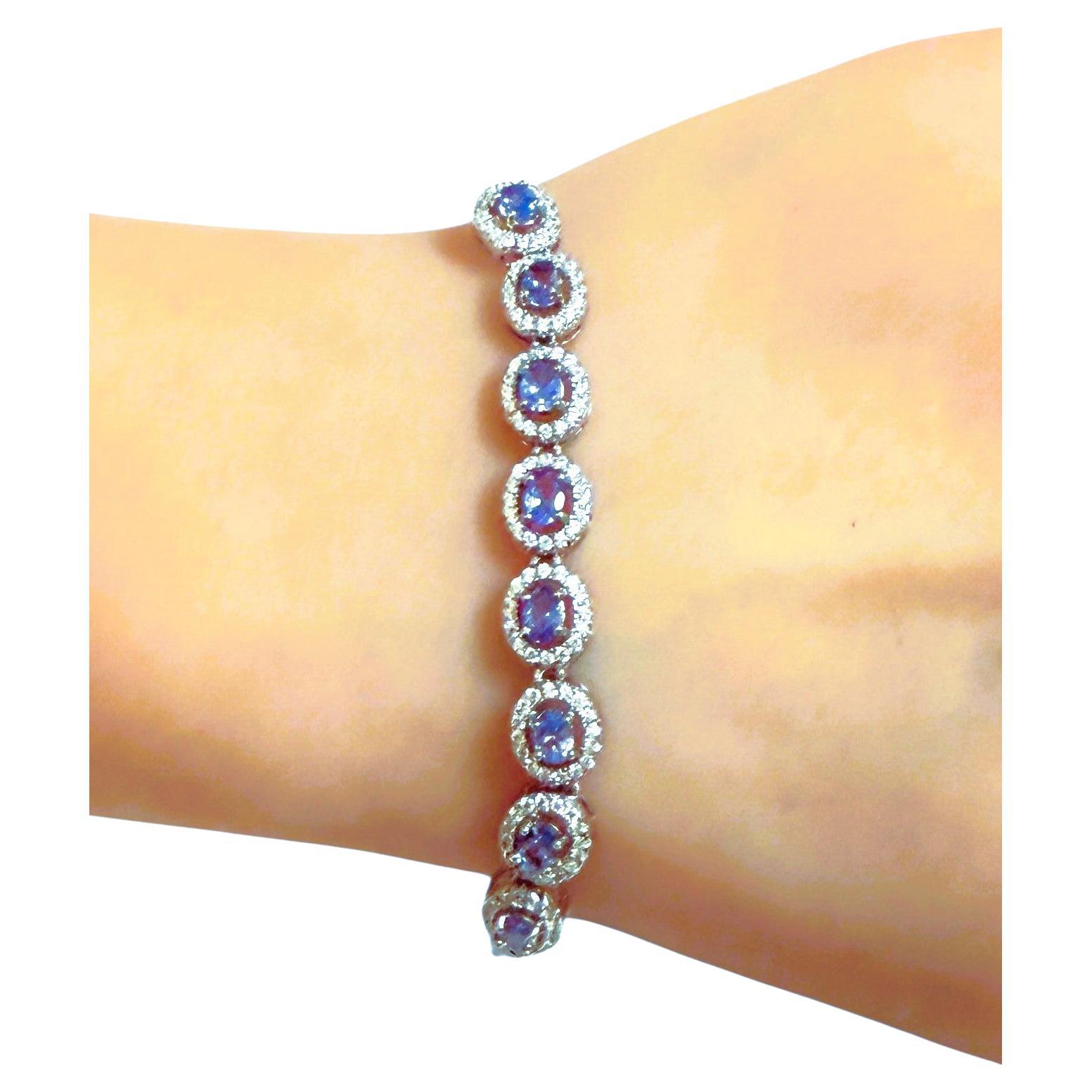 New 1.68 Carat Tanzanite 
Diamond Cut Sapphire 14k W Gold PL Sterling Bracelet en venta